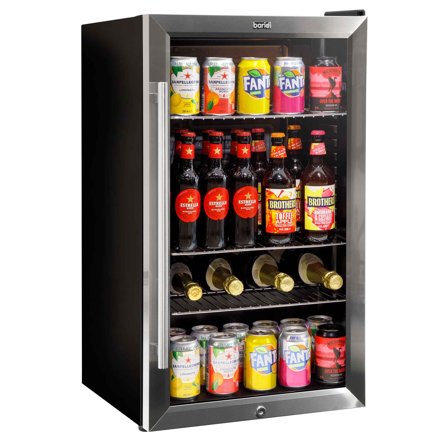 Baridi 85L Under Counter Drinks, Beer & Wine Cooler Fridge with Light, Stainless Steel - DH31