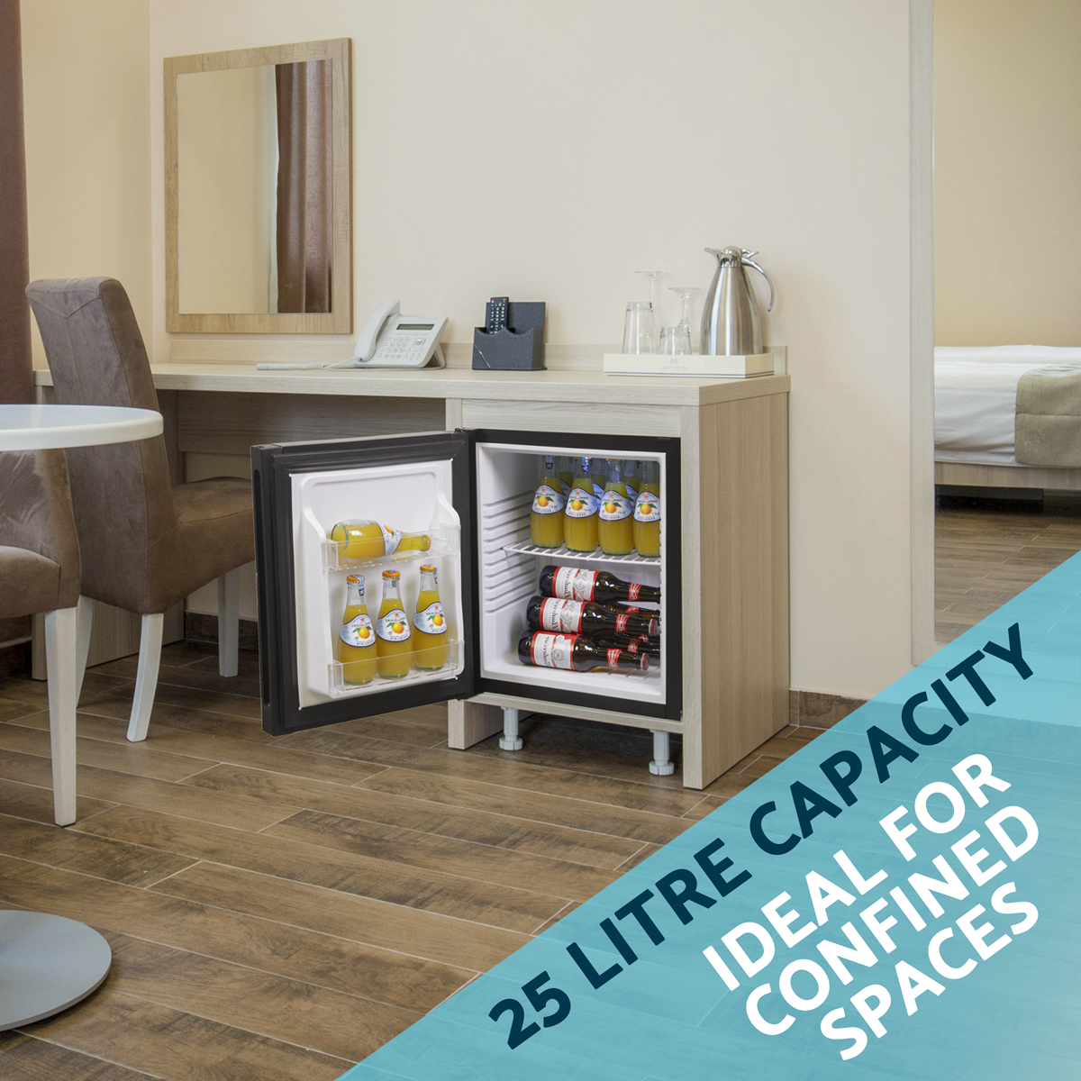 Baridi 25L Ultra Quiet Drinks & Wine Mini Cooler Fridge with LED Light, Black - DH57