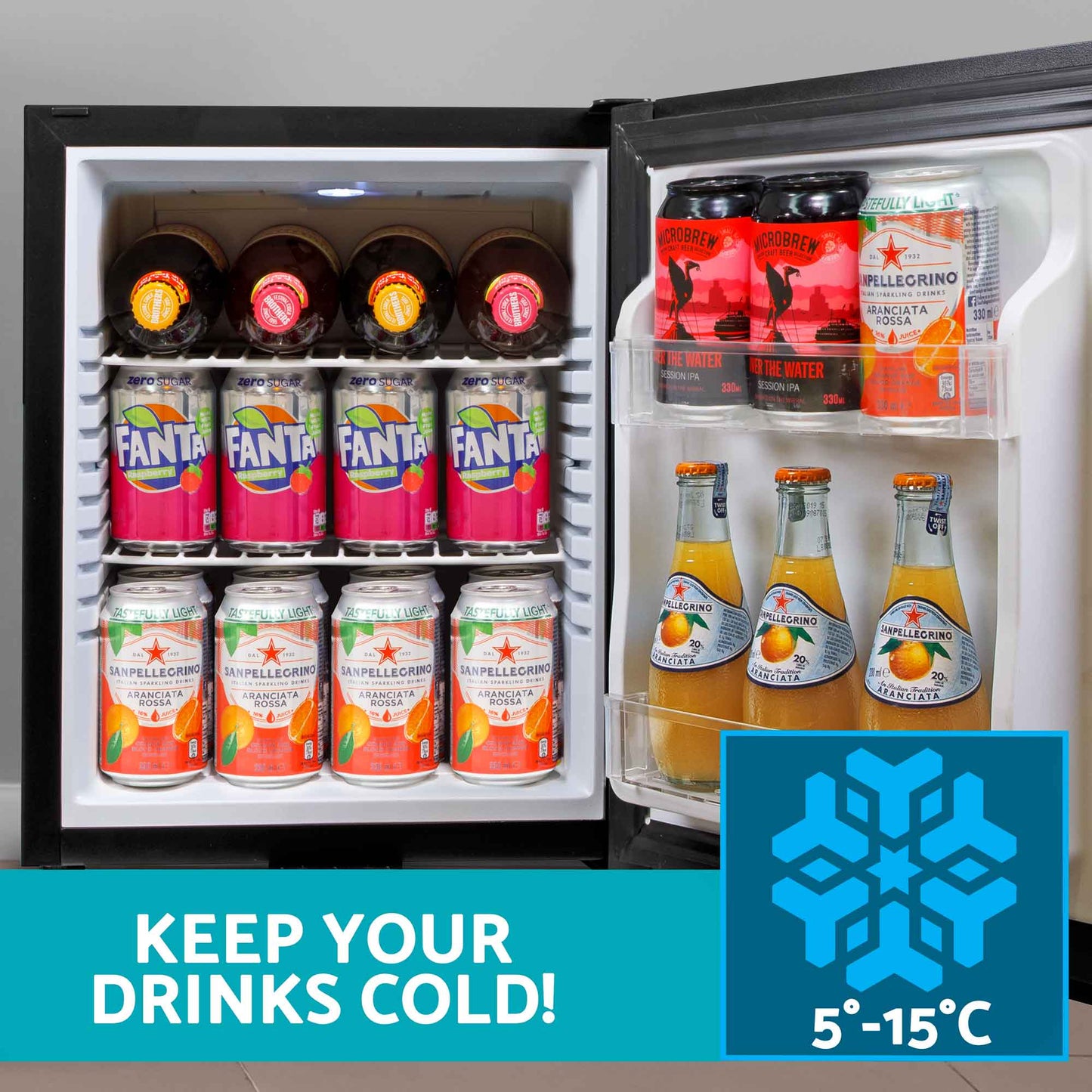 Baridi 25L Ultra Quiet Drinks & Wine Mini Cooler Fridge with LED Light, Black - DH57