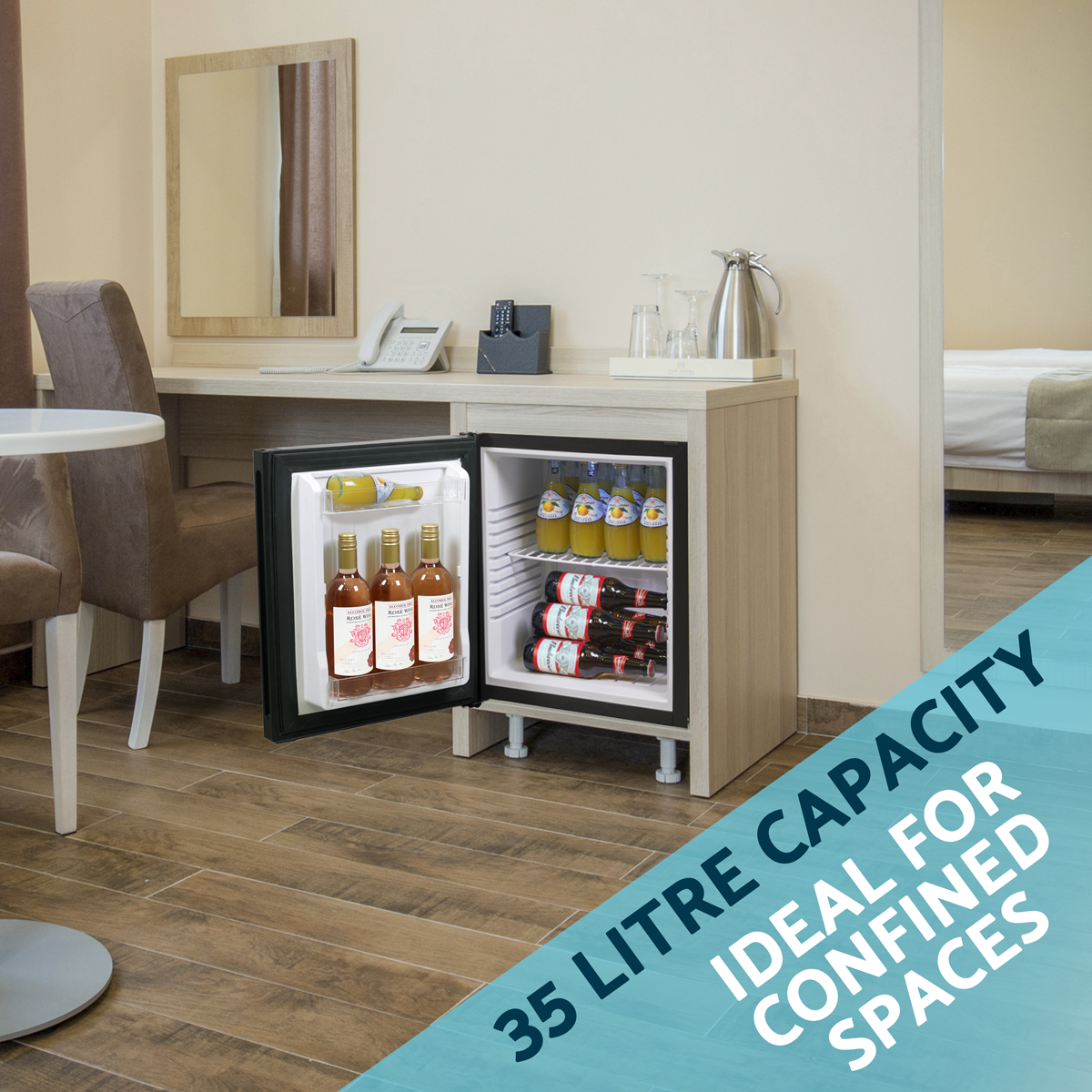 Baridi 35L Ultra Quiet Drinks & Wine Mini Cooler Fridge with LED Light, Black - DH58