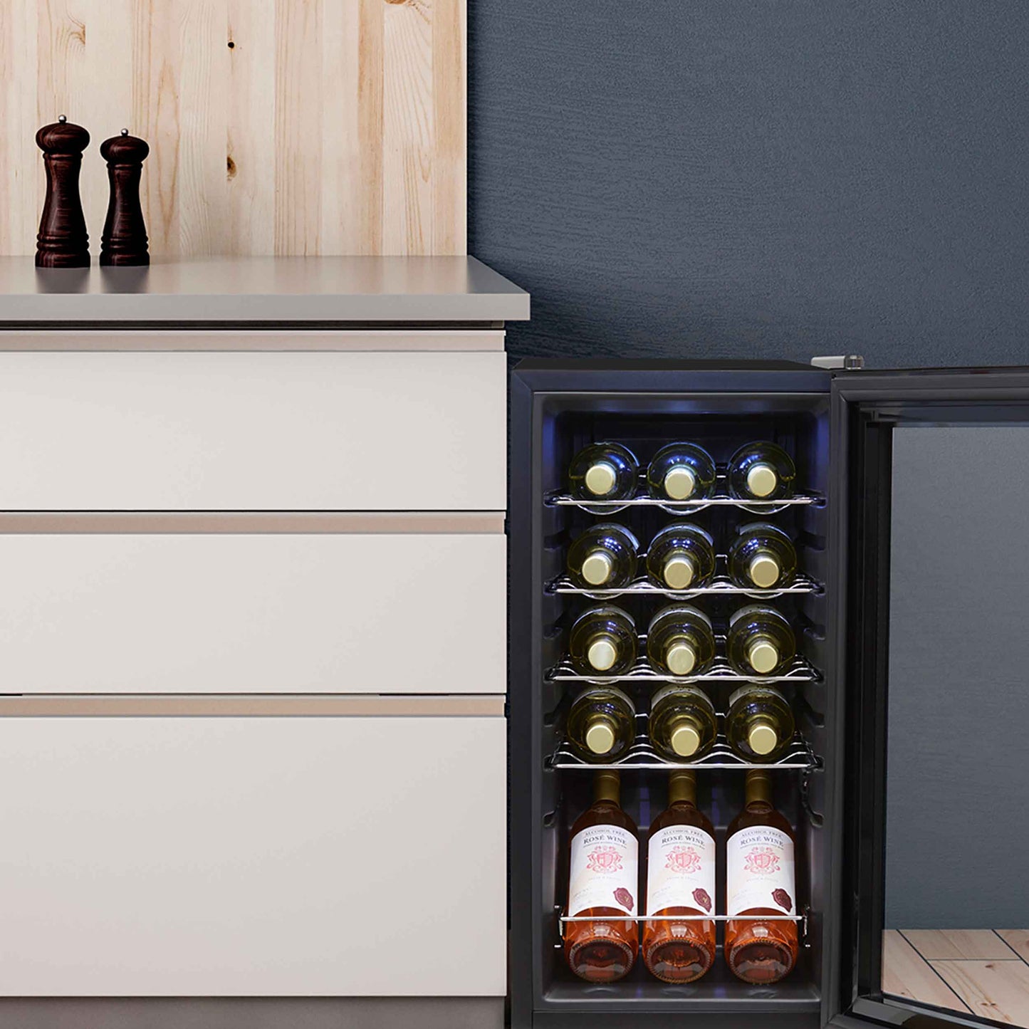 Baridi 15 Bottle Wine Cooler Fridge with Digital Touch Screen Controls & LED Light, Black - DH5