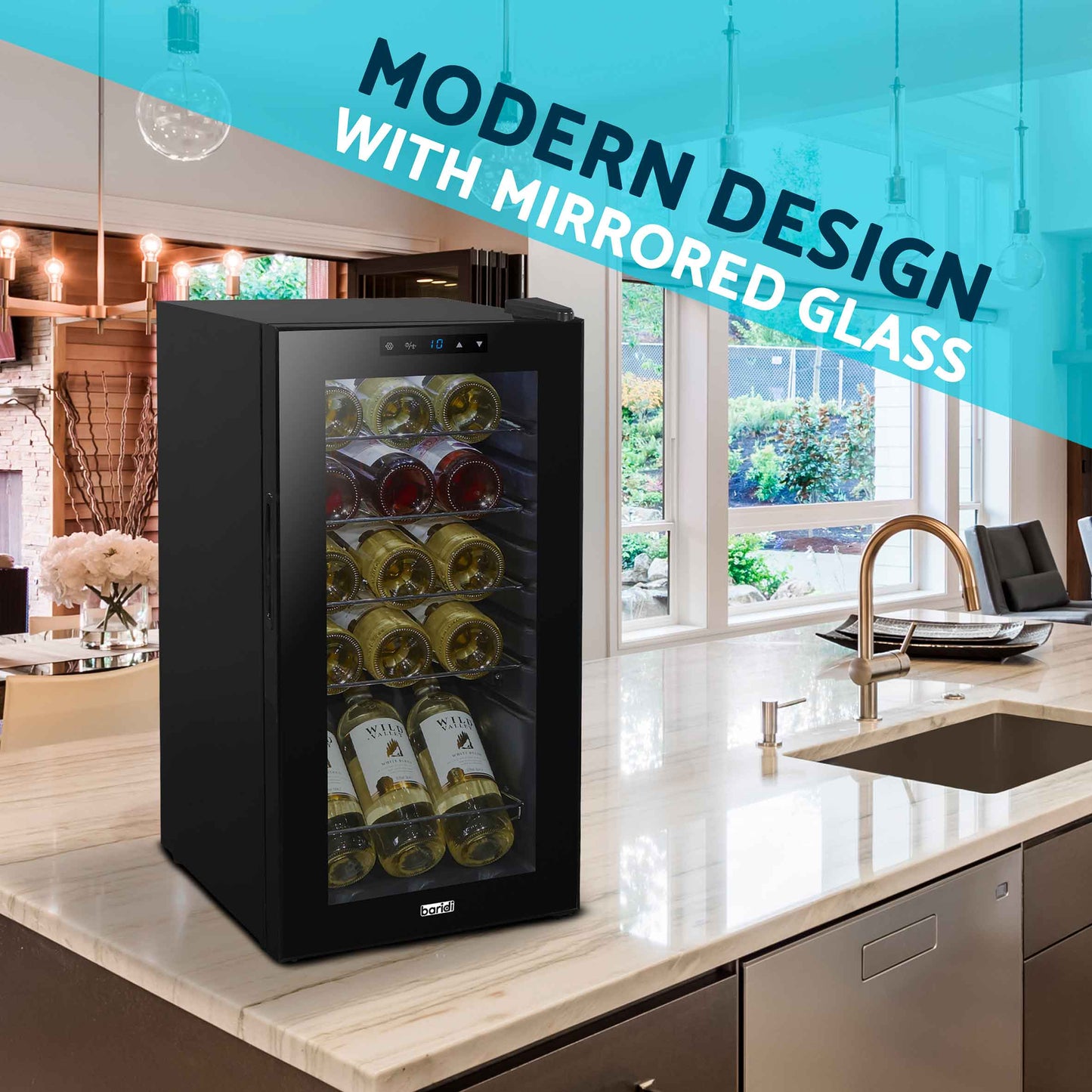 Baridi 15 Bottle Wine Cooler Fridge with Digital Touch Screen Controls & LED Light, Black - DH5