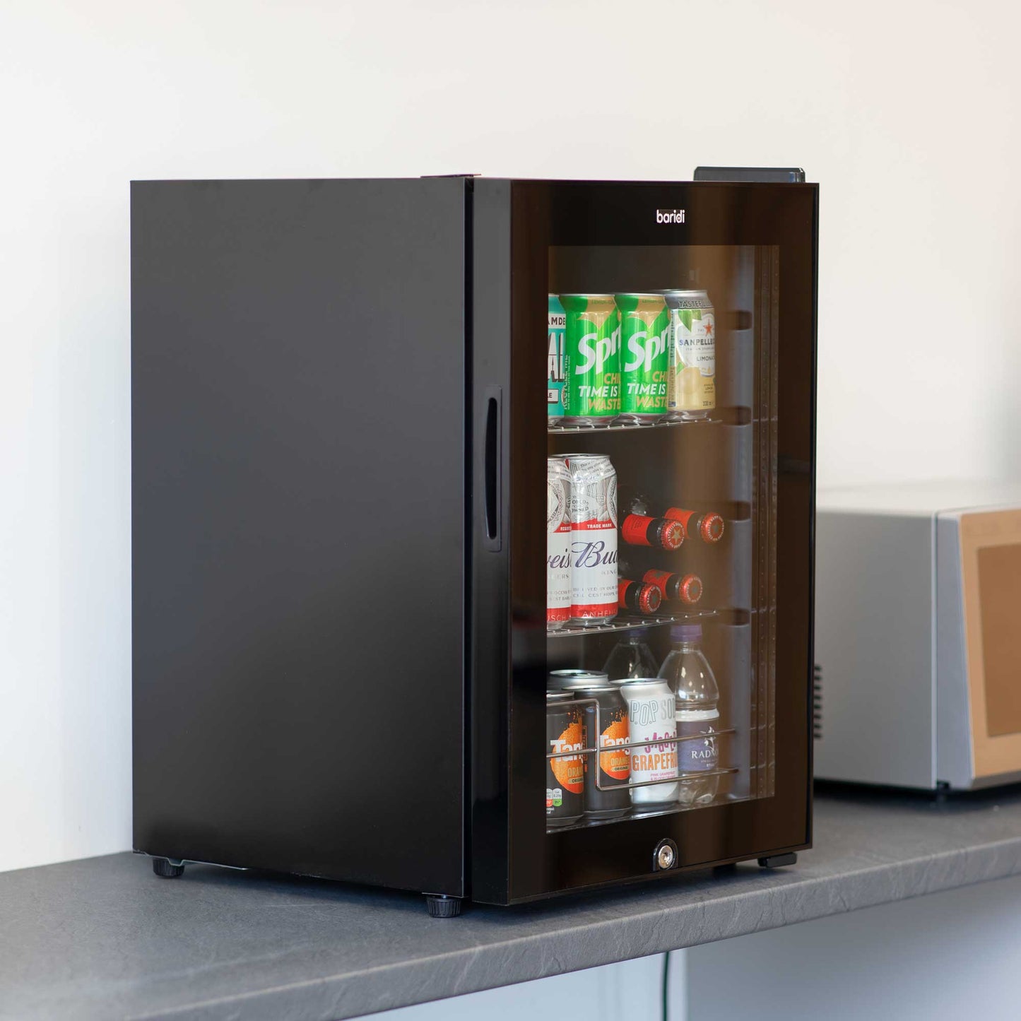 Baridi 60L Beer & Drinks Fridge with LED Light, Black and Glass Door - DH62