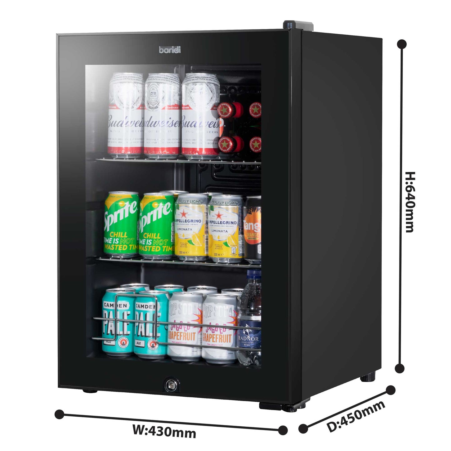 Baridi 60L Beer & Drinks Fridge with LED Light, Black and Glass Door - DH62