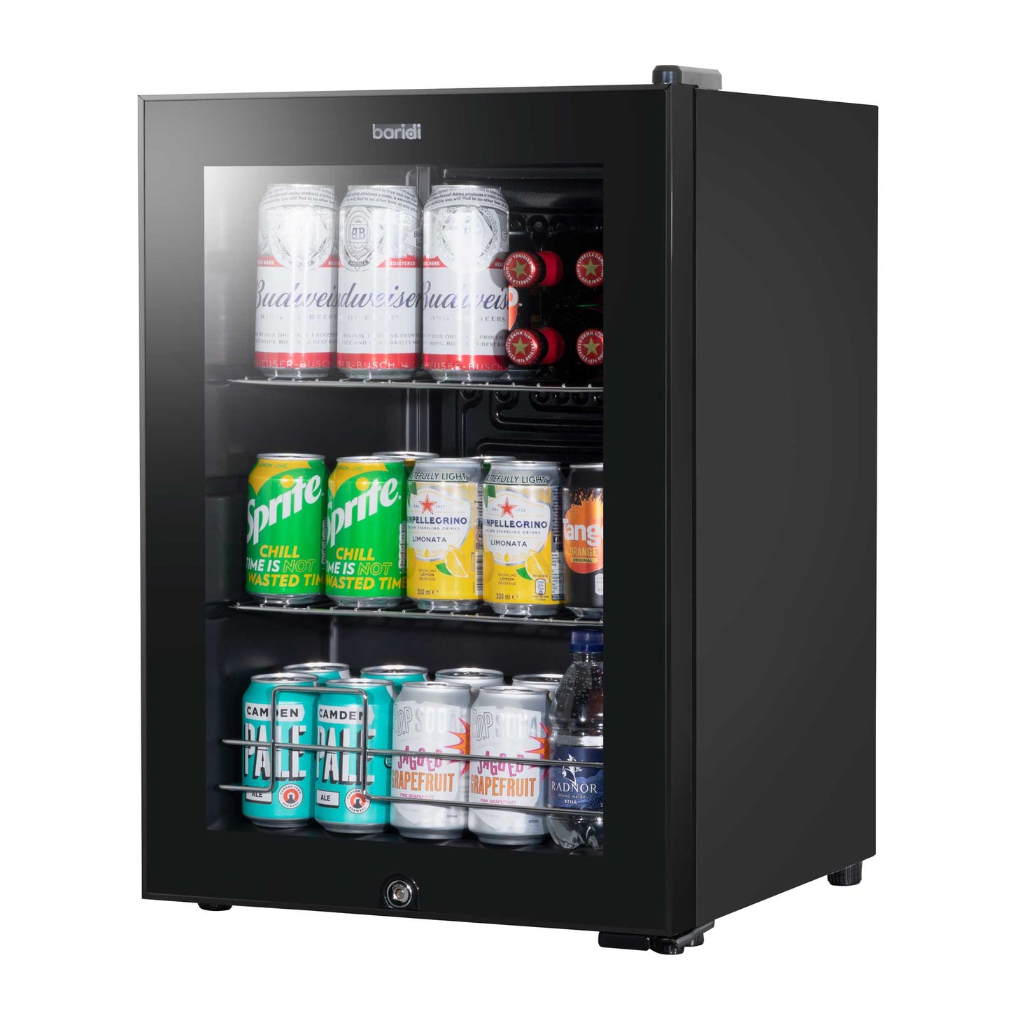 Baridi 60L Beer & Drinks Fridge with LED Light, Black and Glass Door - DH62