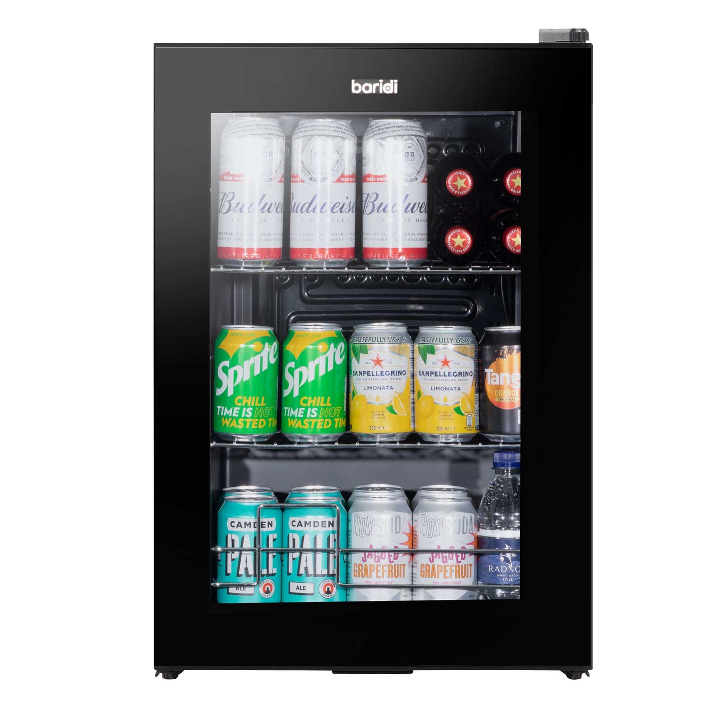 Baridi 60L Beer & Drinks Fridge with LED Light, Black and Glass Door - DH62
