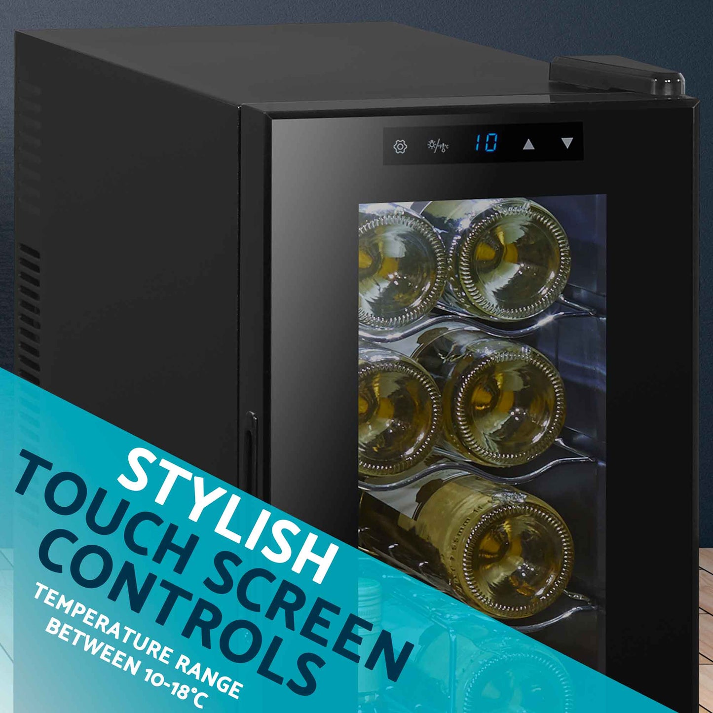 Baridi 12 Bottle Wine Cooler with Digital Touch Screen Controls & LED Light, Black - DH73