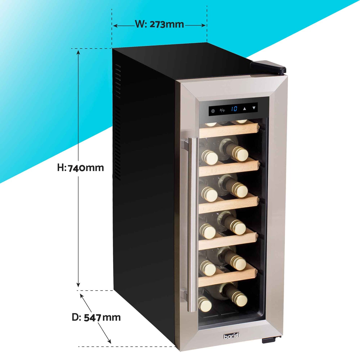 Baridi 12 Bottle Wine Cooler with Digital Touch Screen Controls & LED Light, Stainless Steel - DH74