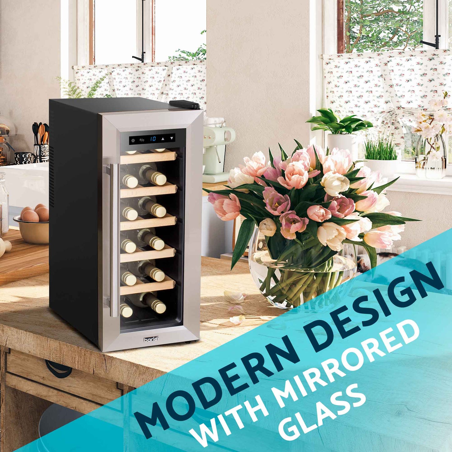Baridi 12 Bottle Wine Cooler with Digital Touch Screen Controls & LED Light, Stainless Steel - DH74
