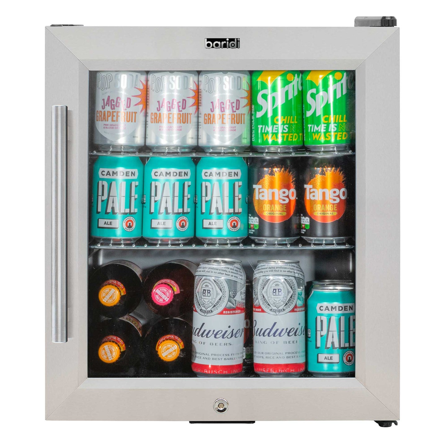 Baridi 50L Drinks & Wine Mini Cooler Fridge with LED Light, Stainless Steel - DH75