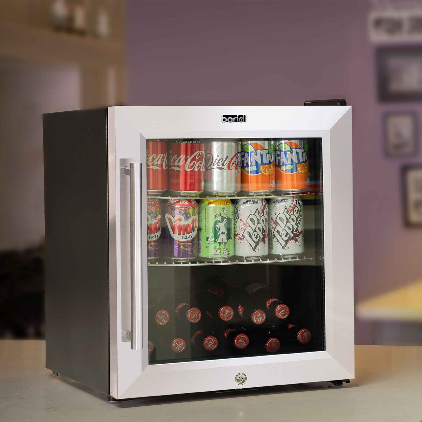Baridi 50L Drinks & Wine Mini Cooler Fridge with LED Light, Stainless Steel - DH75