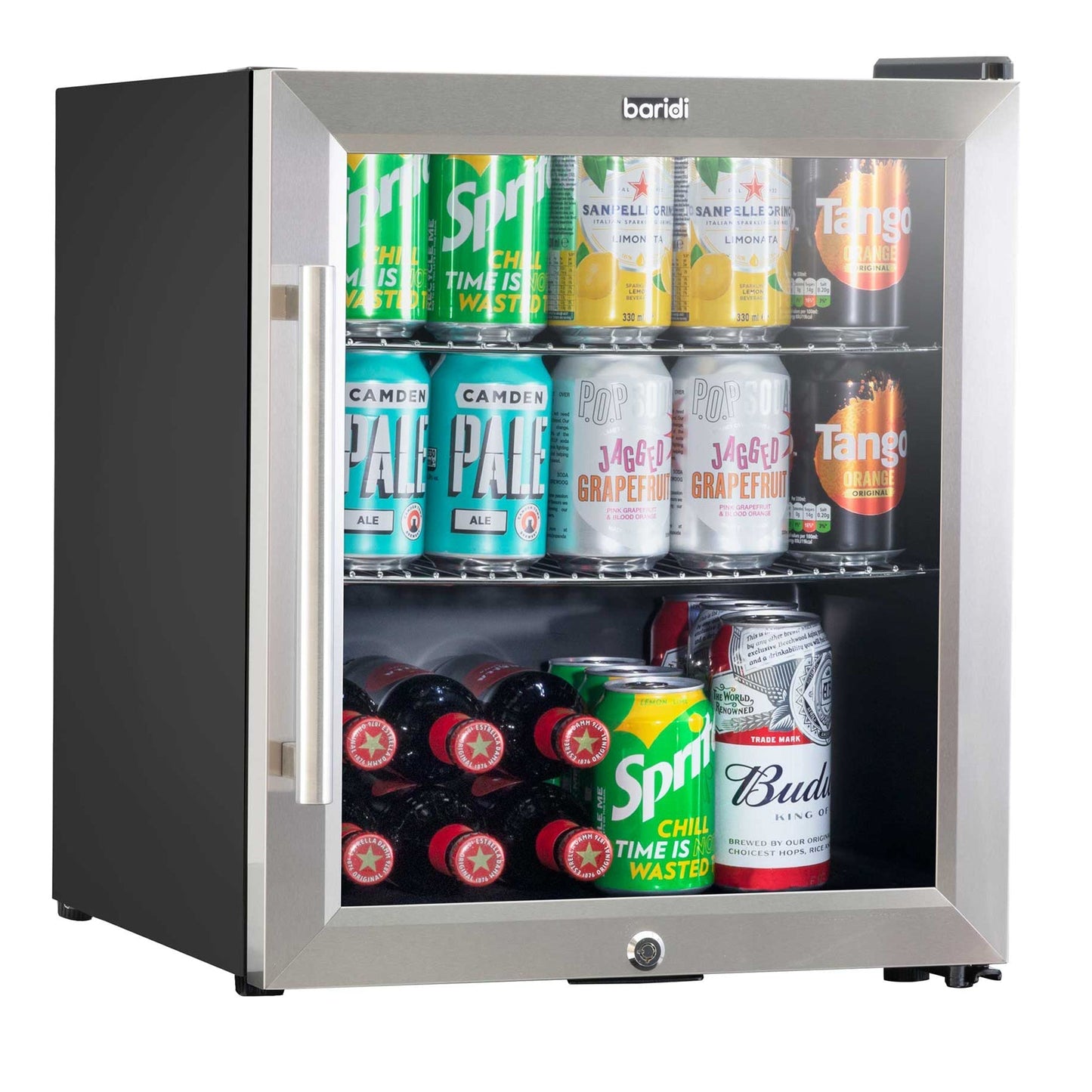 Baridi 50L Drinks & Wine Mini Cooler Fridge with LED Light, Stainless Steel - DH75