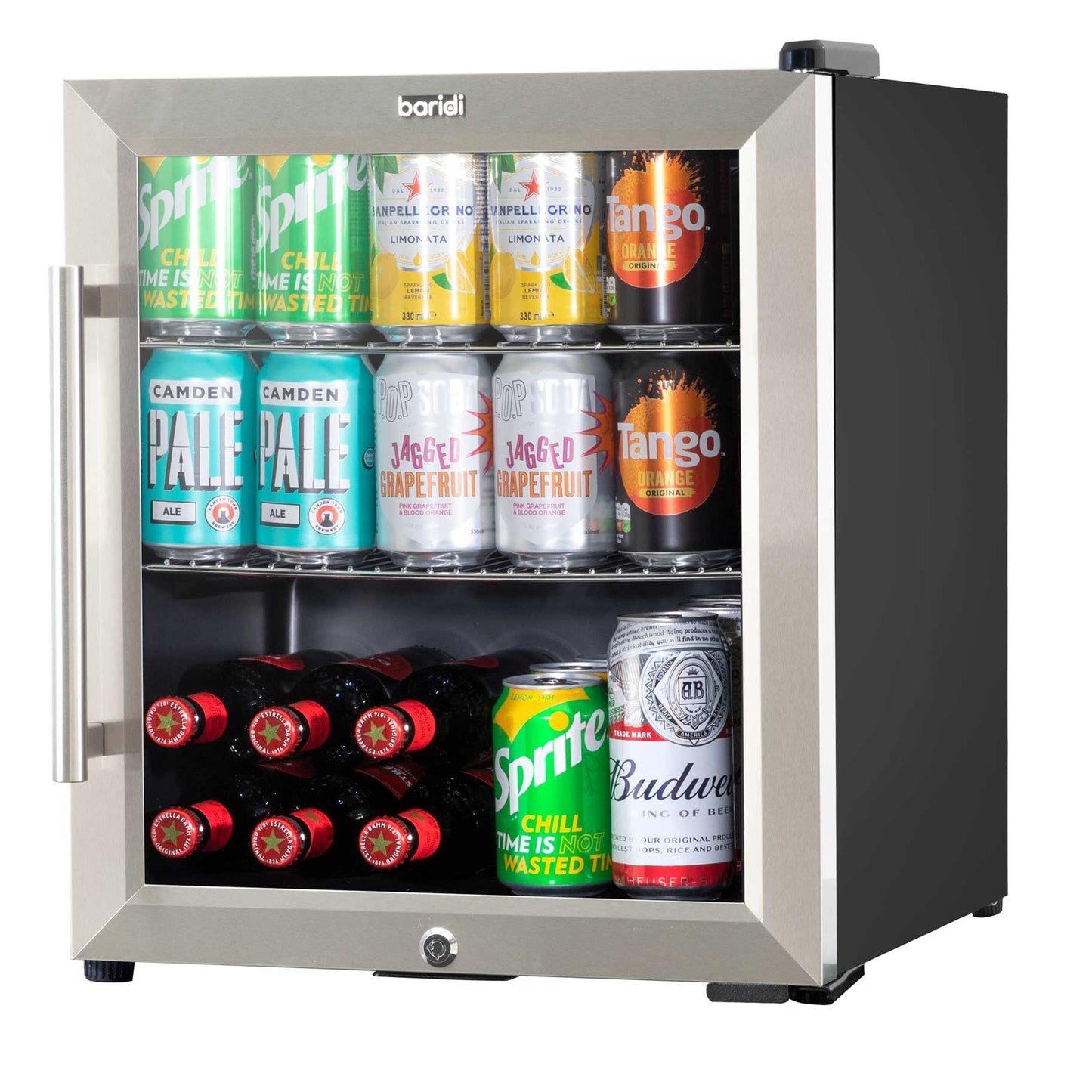Baridi 50L Drinks & Wine Mini Cooler Fridge with LED Light, Stainless Steel - DH75