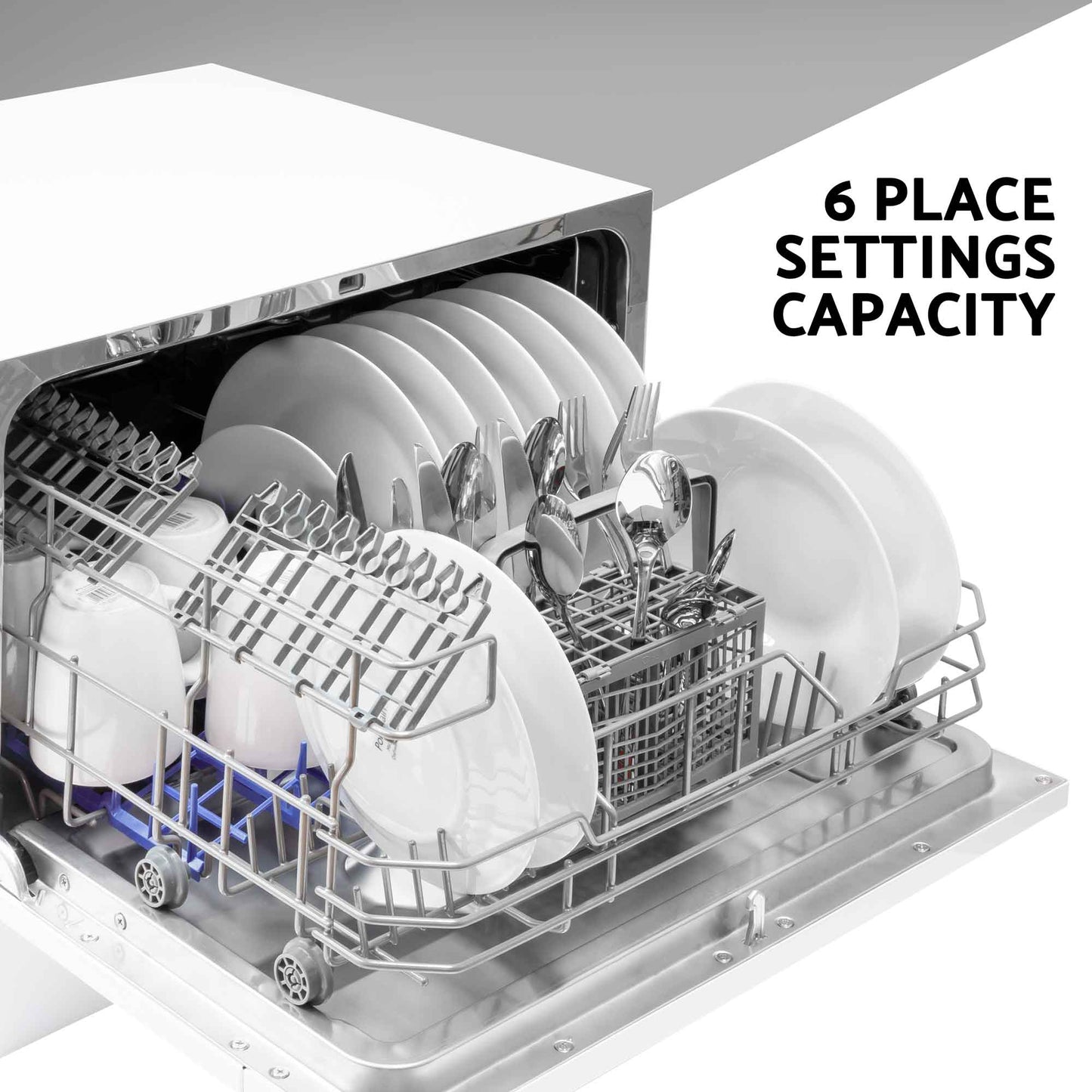 Compact Tabletop Dishwasher 6 Place Settings, 6 Programmes, Low Noise, 6.5L Cycle - White - DH83