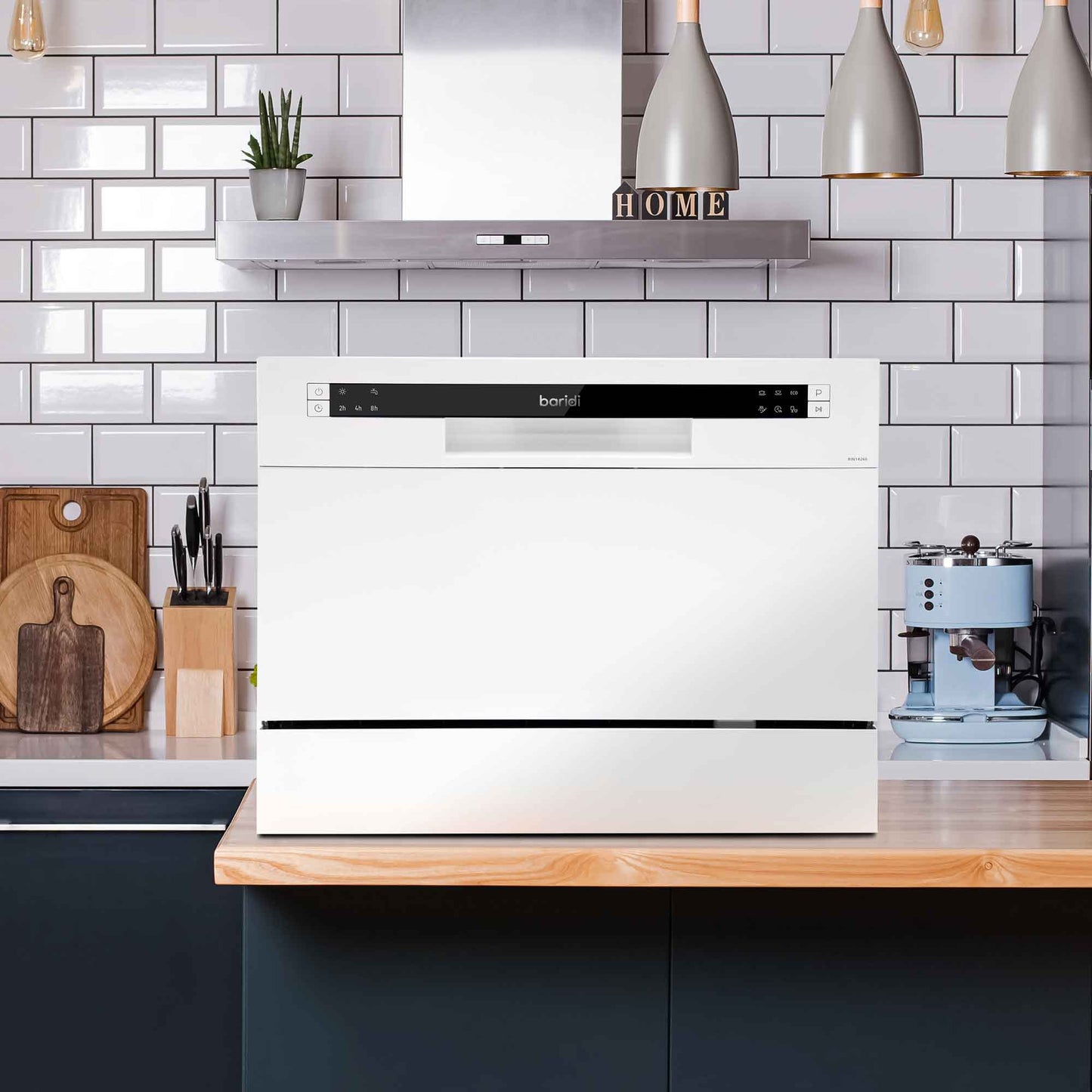 Compact Tabletop Dishwasher 6 Place Settings, 6 Programmes, Low Noise, 6.5L Cycle - White - DH83