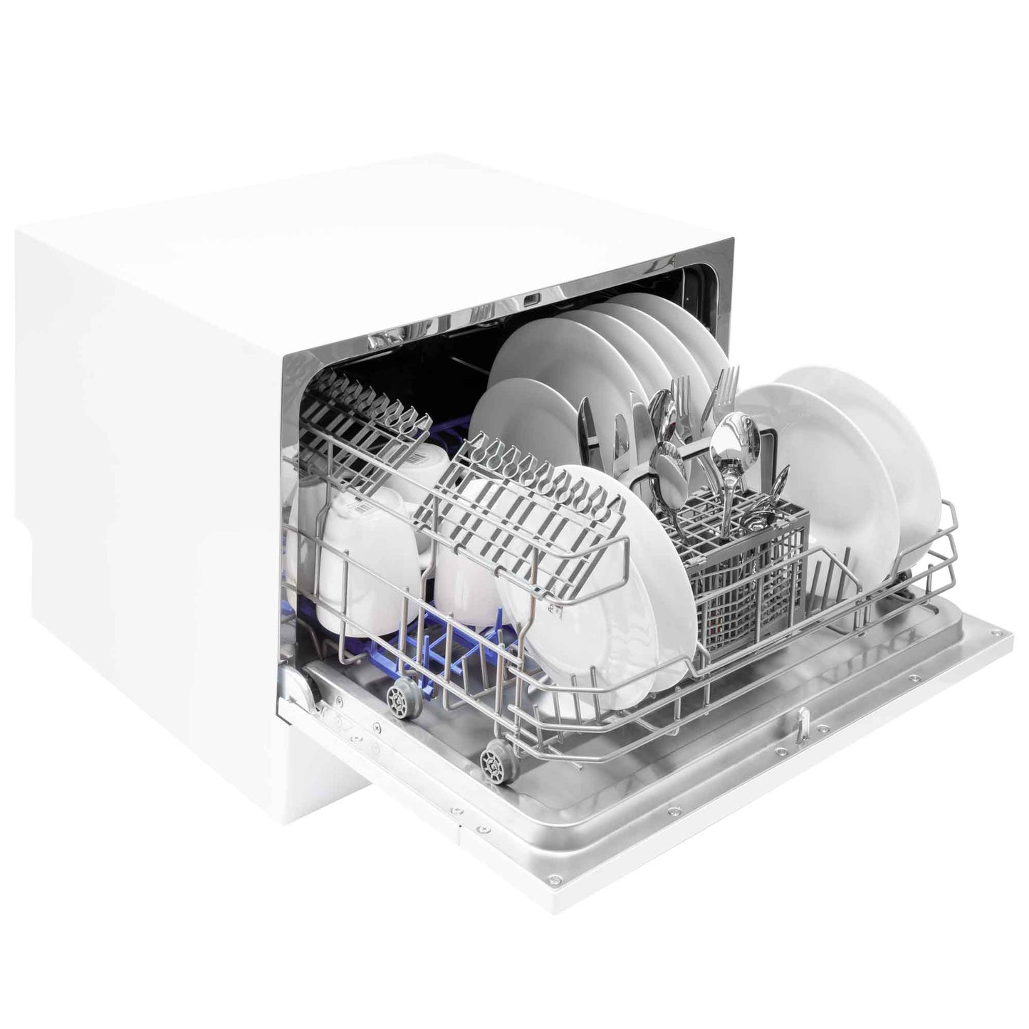 Compact Tabletop Dishwasher 6 Place Settings, 6 Programmes, Low Noise, 6.5L Cycle - White - DH83