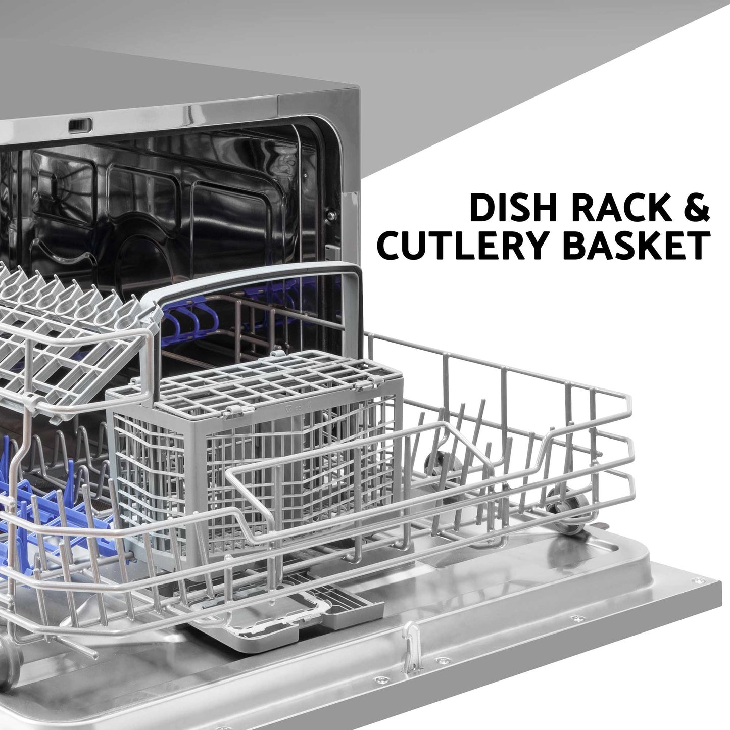 Compact Tabletop Dishwasher 6 Place Settings, 6 Programmes, Low Noise, 6.5L Cycle - Silver - DH84