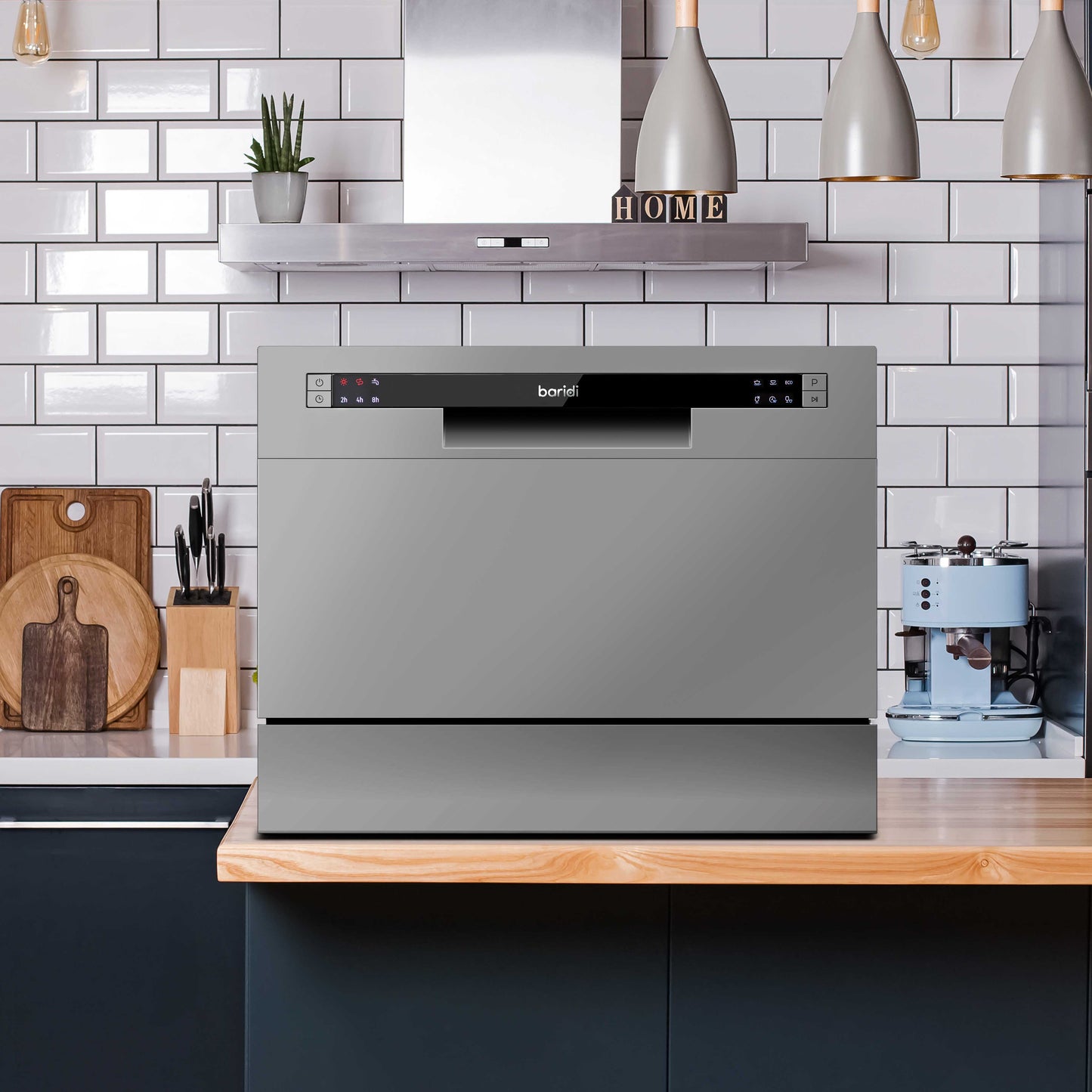 Compact Tabletop Dishwasher 6 Place Settings, 6 Programmes, Low Noise, 6.5L Cycle - Silver - DH84