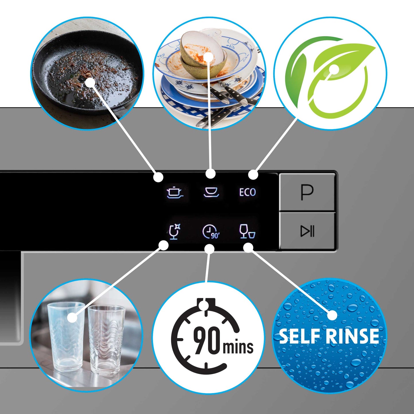 Compact Tabletop Dishwasher 6 Place Settings, 6 Programmes, Low Noise, 6.5L Cycle - Silver - DH84
