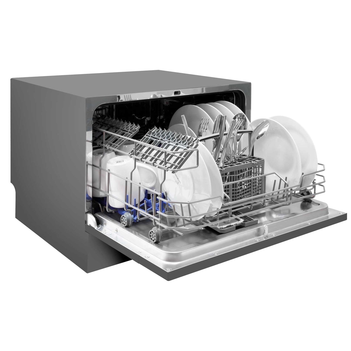 Compact Tabletop Dishwasher 6 Place Settings, 6 Programmes, Low Noise, 6.5L Cycle - Silver - DH84