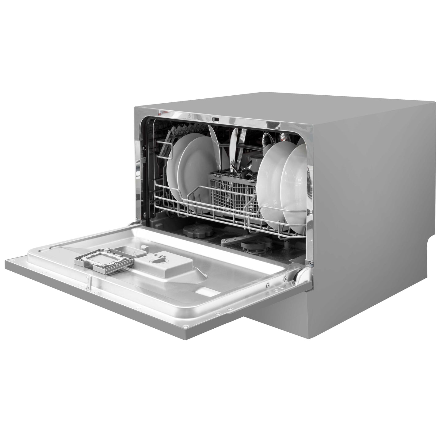 Compact Tabletop Dishwasher 6 Place Settings, 6 Programmes, Low Noise, 6.5L Cycle - Silver - DH84