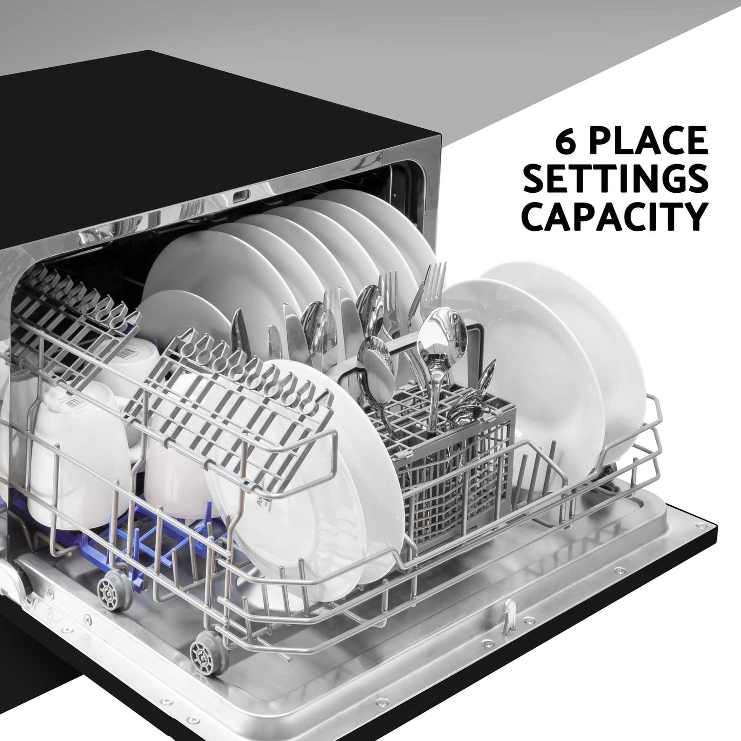 Compact Tabletop Dishwasher 6 Place Settings, 6 Programmes, Low Noise, 6.5L Cycle - Black - DH85