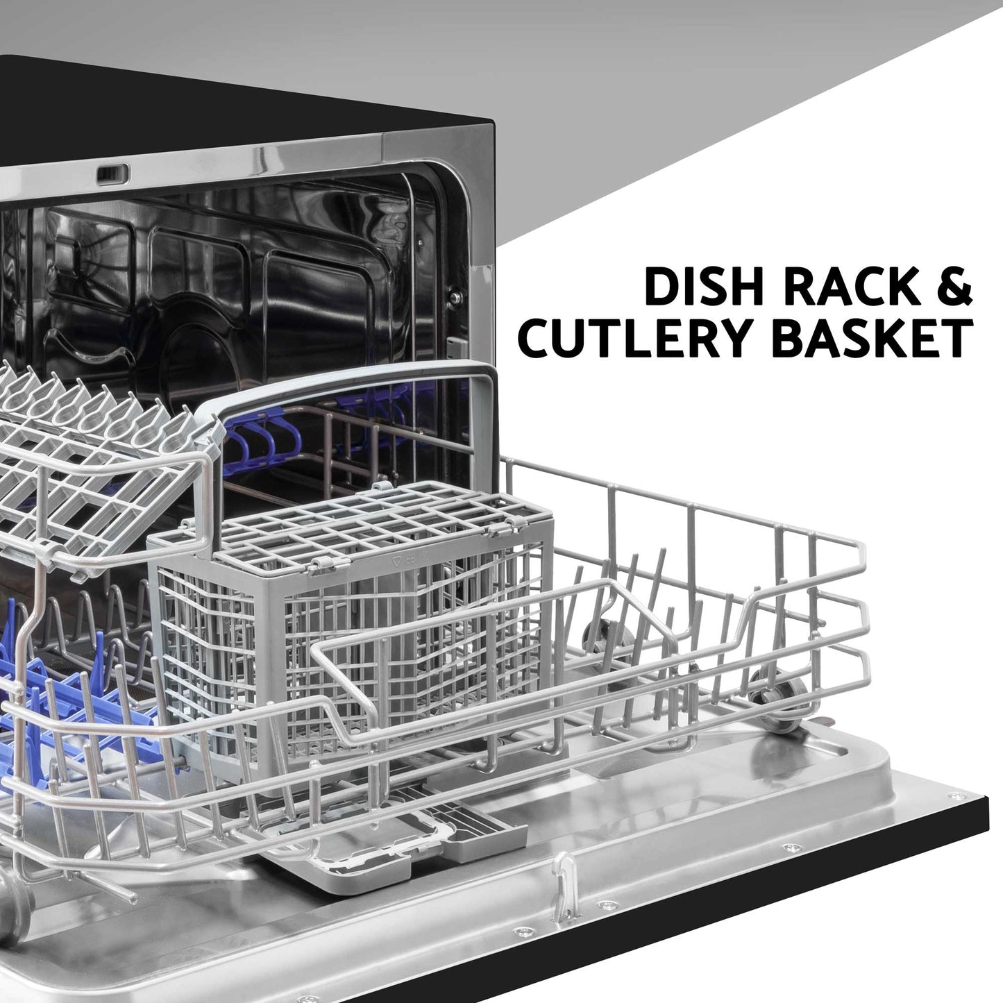 Compact Tabletop Dishwasher 6 Place Settings, 6 Programmes, Low Noise, 6.5L Cycle - Black - DH85