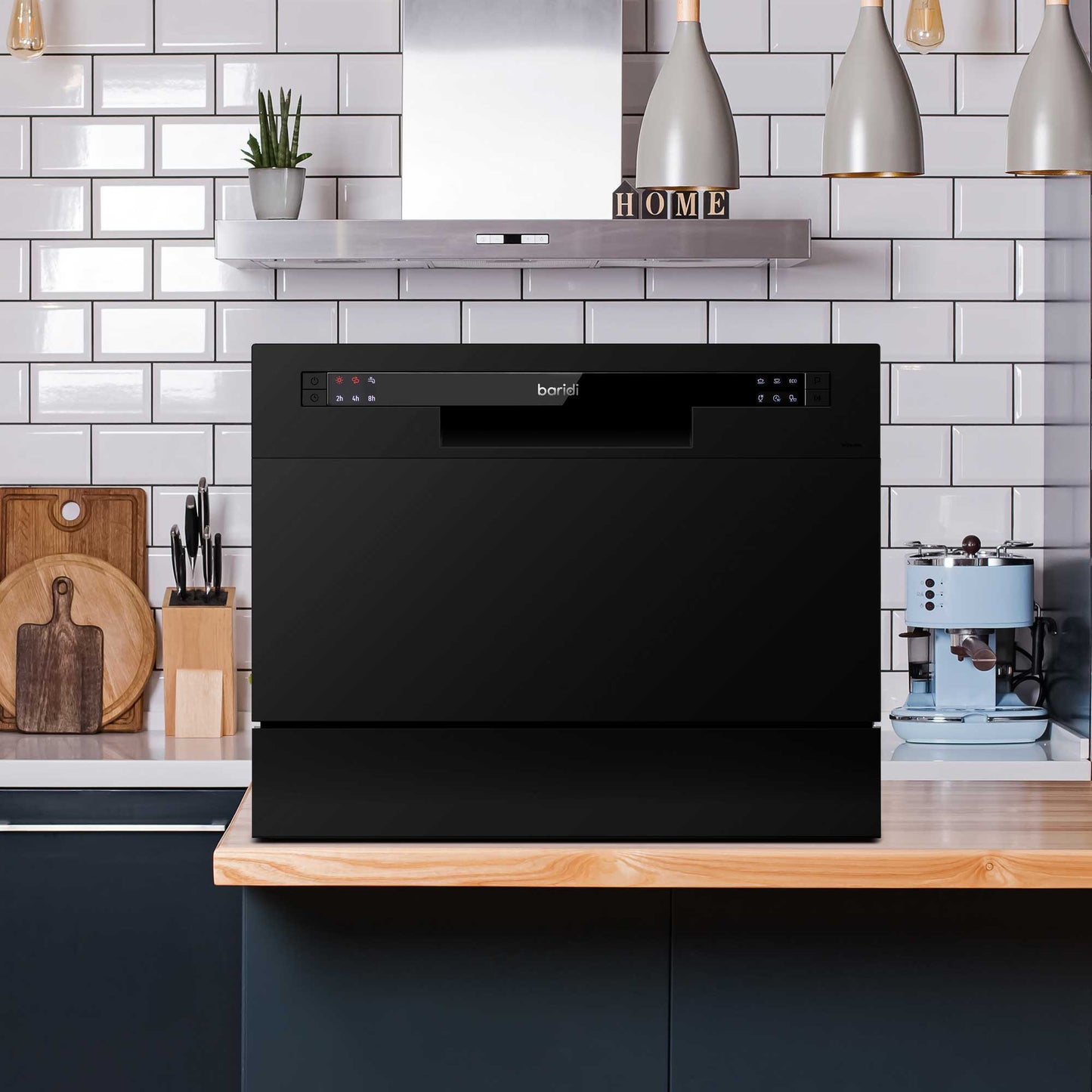 Compact Tabletop Dishwasher 6 Place Settings, 6 Programmes, Low Noise, 6.5L Cycle - Black - DH85