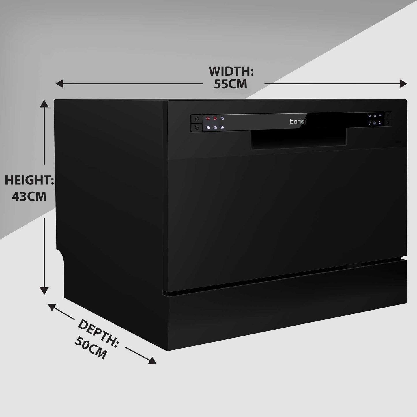 Compact Tabletop Dishwasher 6 Place Settings, 6 Programmes, Low Noise, 6.5L Cycle - Black - DH85