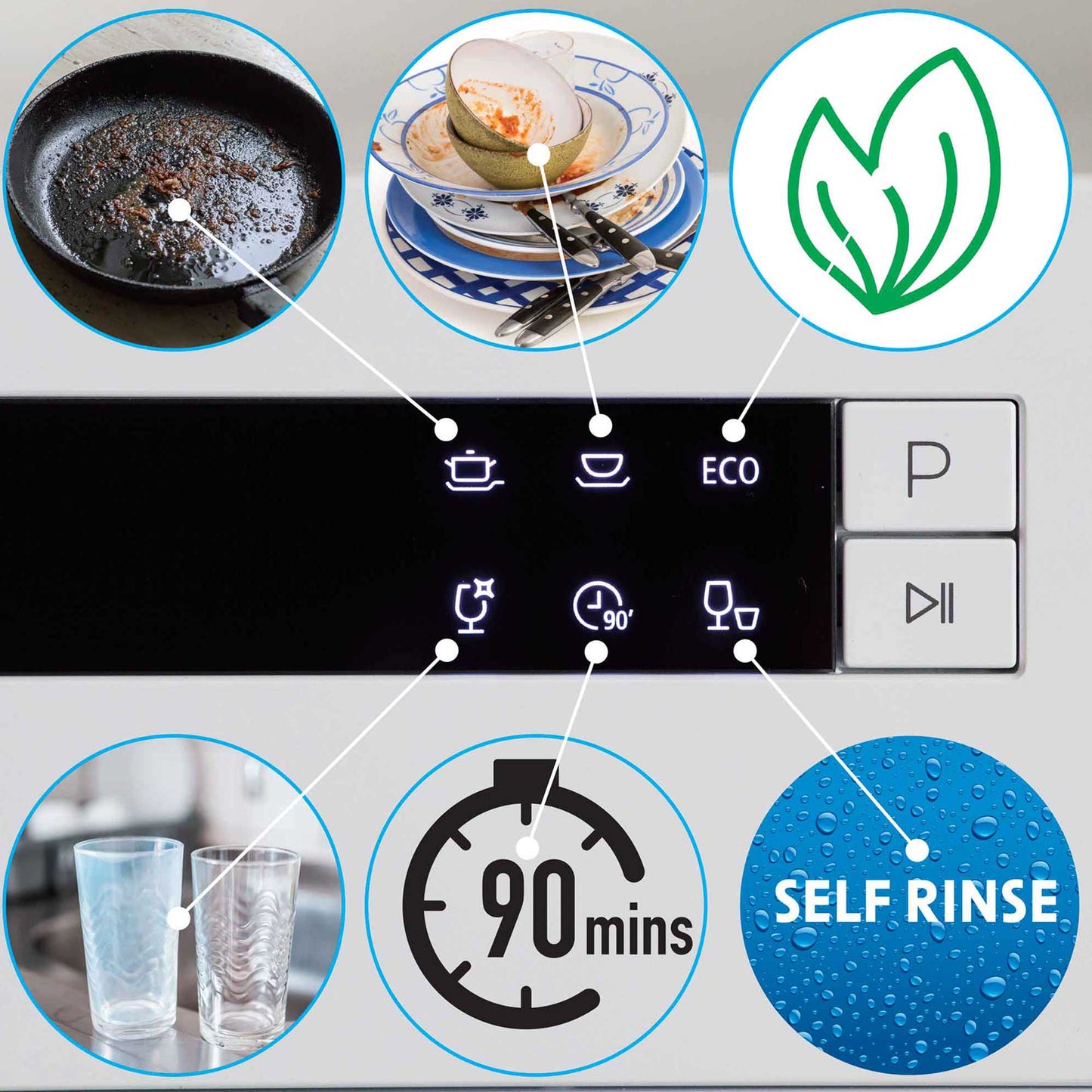 Compact Tabletop Dishwasher 8 Place Settings, 6 Programmes, Low Noise, 8L Cycle - White - DH86