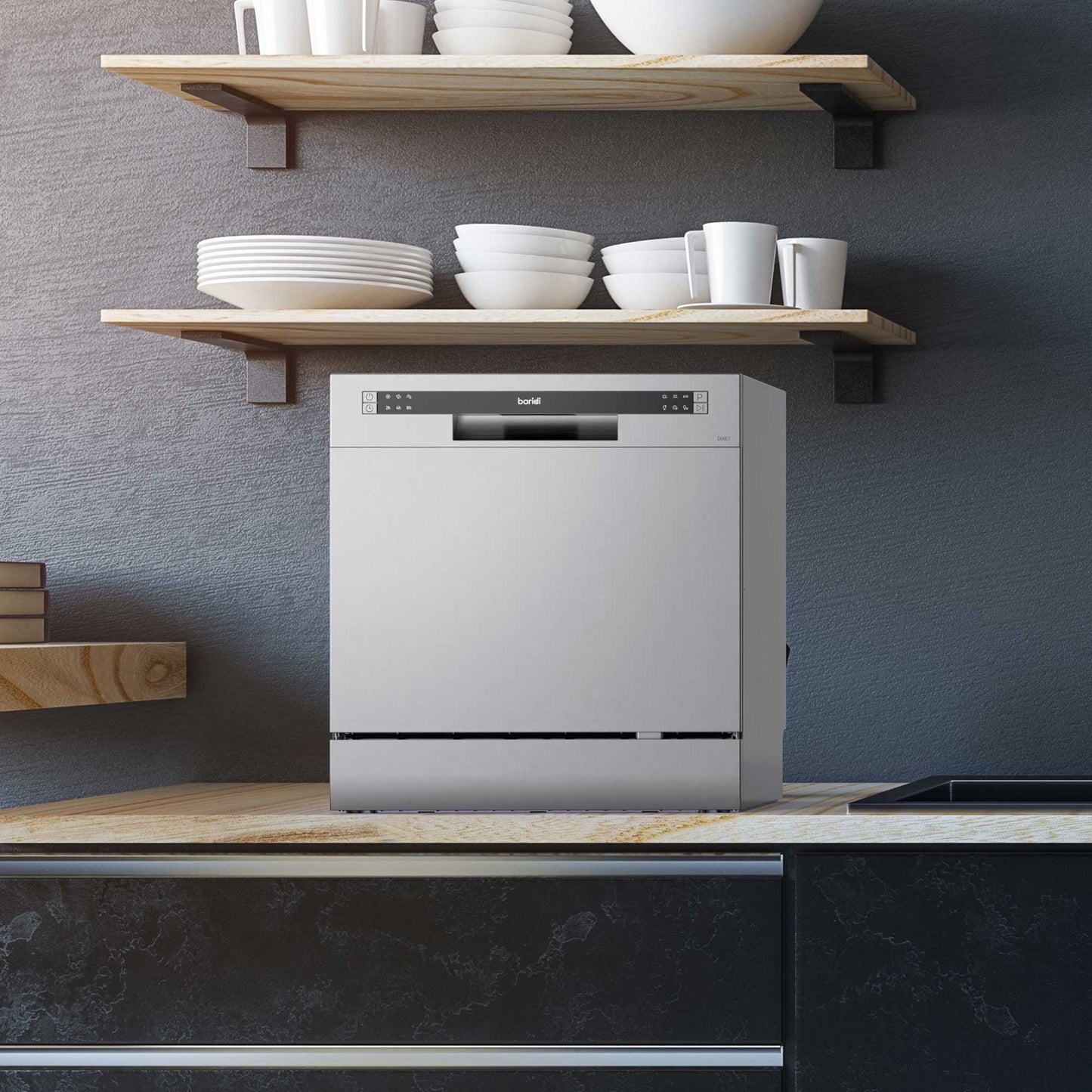 Compact Tabletop Dishwasher 8 Place Settings, 6 Programmes, Low Noise, 8L Cycle - Silver - DH87