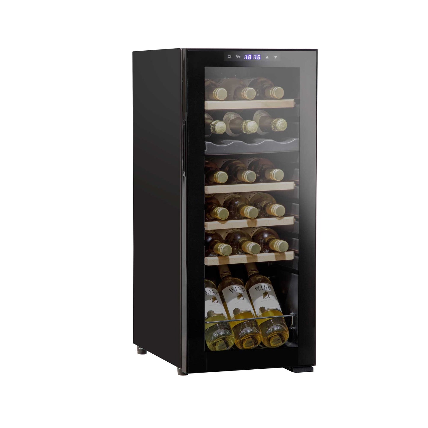 Baridi 18 Bottle Dual Zone Wine Cooler, Fridge, Touch Screen Controls, Wooden Shelves, LED - Black - DH89
