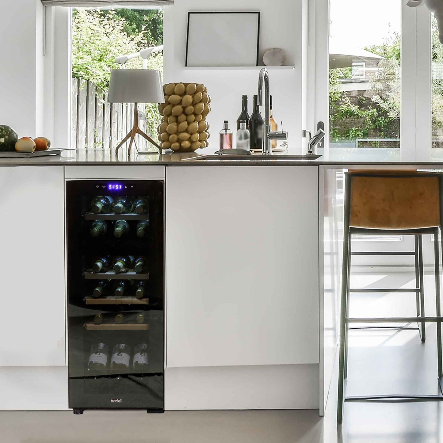 Baridi 18 Bottle Dual Zone Wine Cooler, Fridge, Touch Screen Controls, Wooden Shelves, LED - Black - DH89