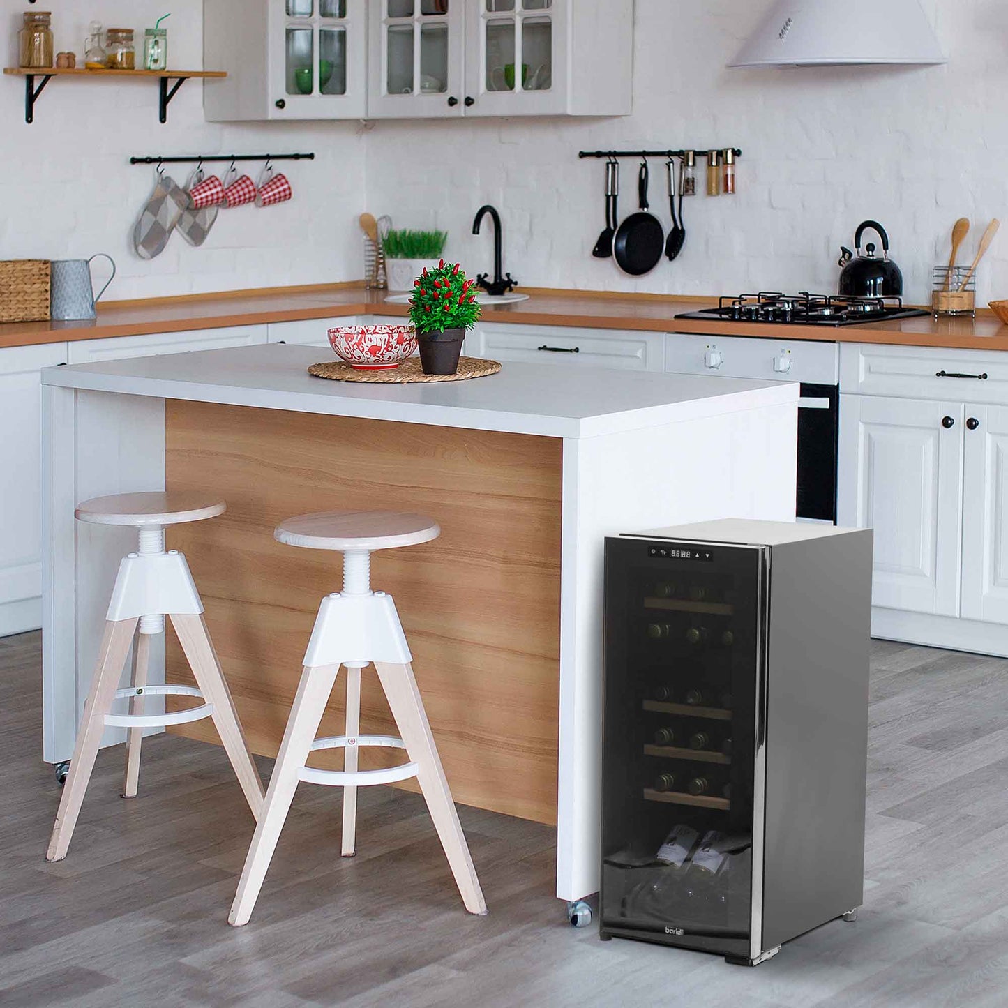 Baridi 18 Bottle Dual Zone Wine Cooler, Fridge, Touch Screen Controls, Wooden Shelves, LED - Black - DH89