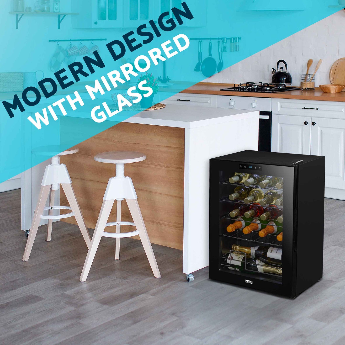 Baridi 20 Bottle Wine Cooler Fridge with Digital Touch Screen Controls & LED Light, Black - DH8
