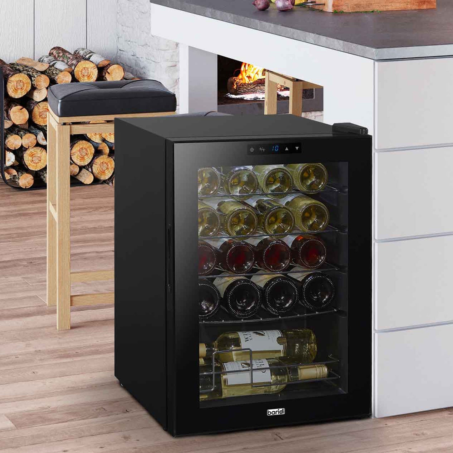 Baridi 20 Bottle Wine Cooler Fridge with Digital Touch Screen Controls & LED Light, Black - DH8