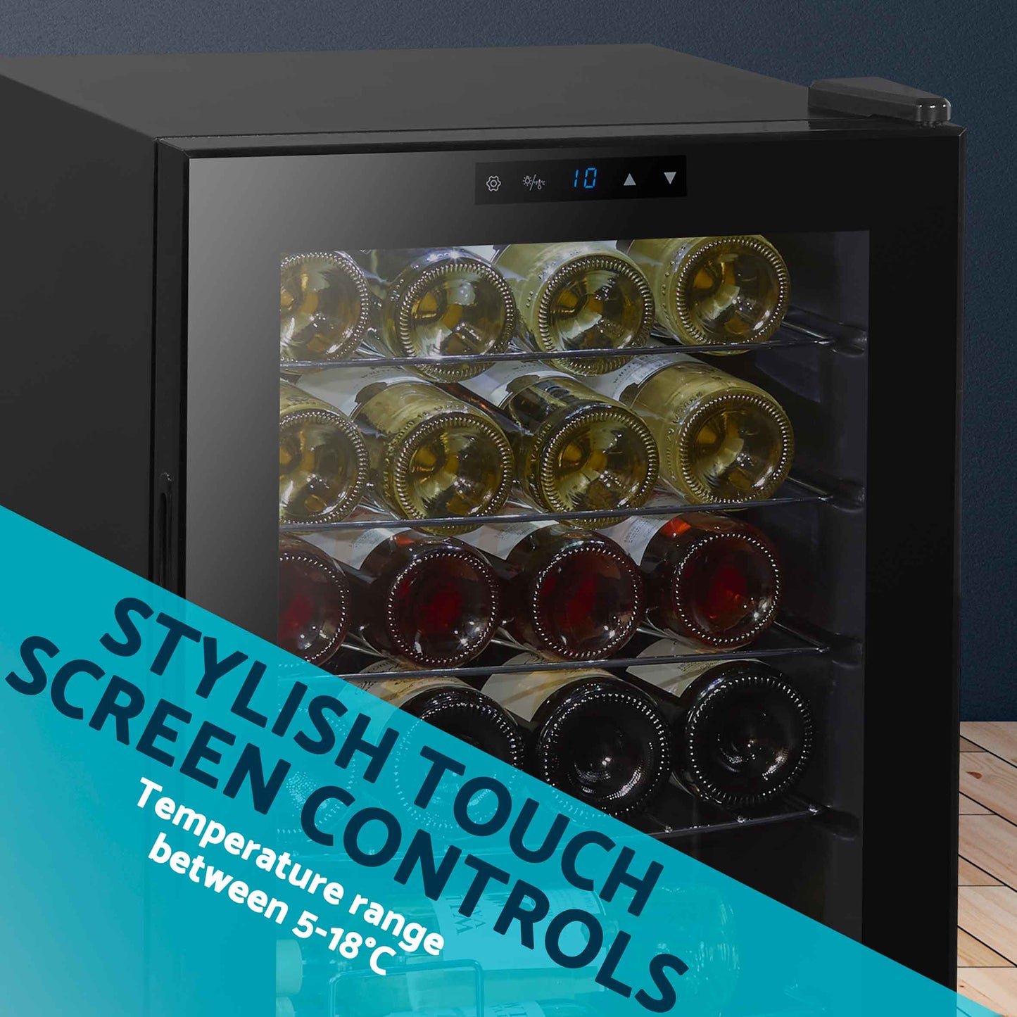 Baridi 20 Bottle Wine Cooler Fridge with Digital Touch Screen Controls & LED Light, Black - DH8