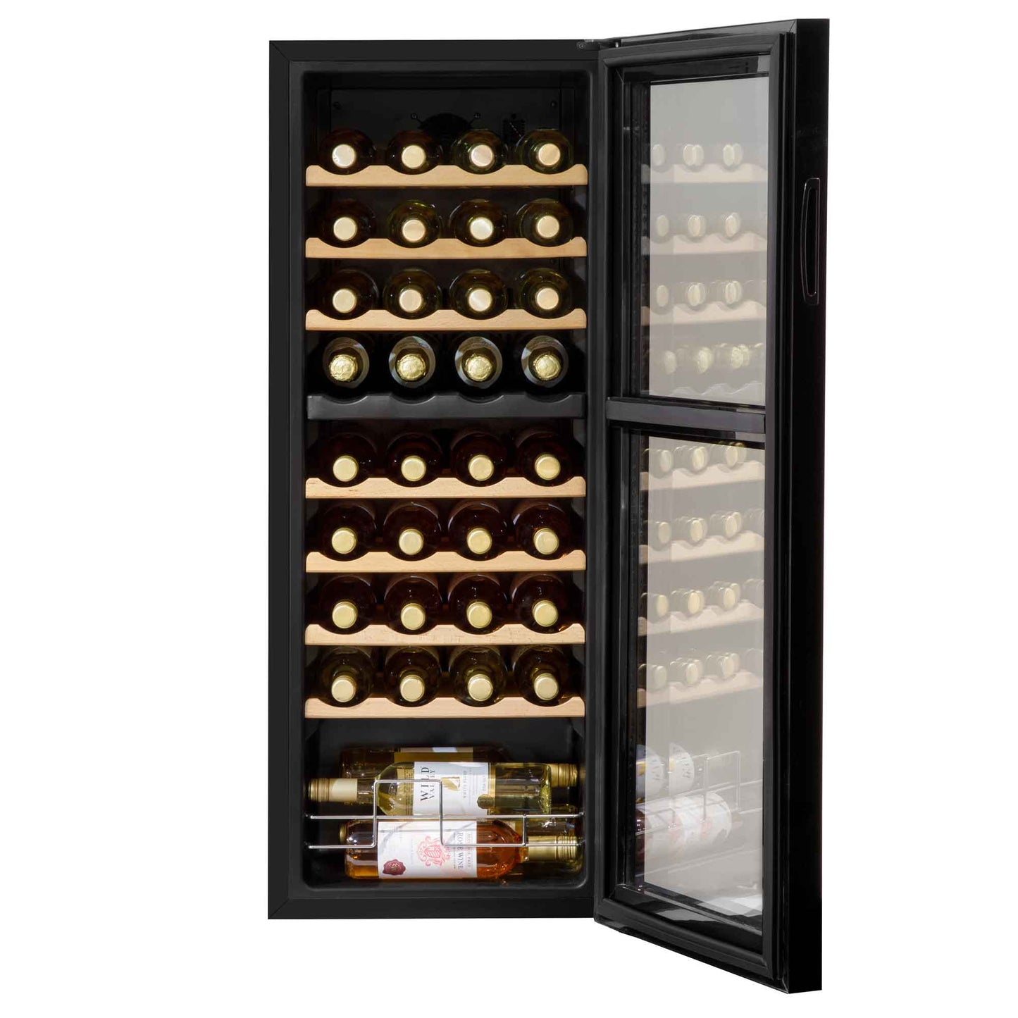 Baridi 36 Bottle Dual Zone Wine Cooler, Fridge, Touch Screen Controls, Wooden Shelves, LED - Black - DH91