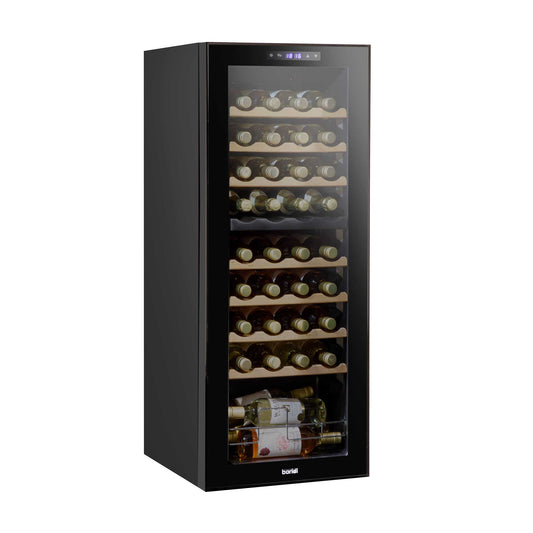 Baridi 36 Bottle Dual Zone Wine Cooler, Fridge, Touch Screen Controls, Wooden Shelves, LED - Black - DH91