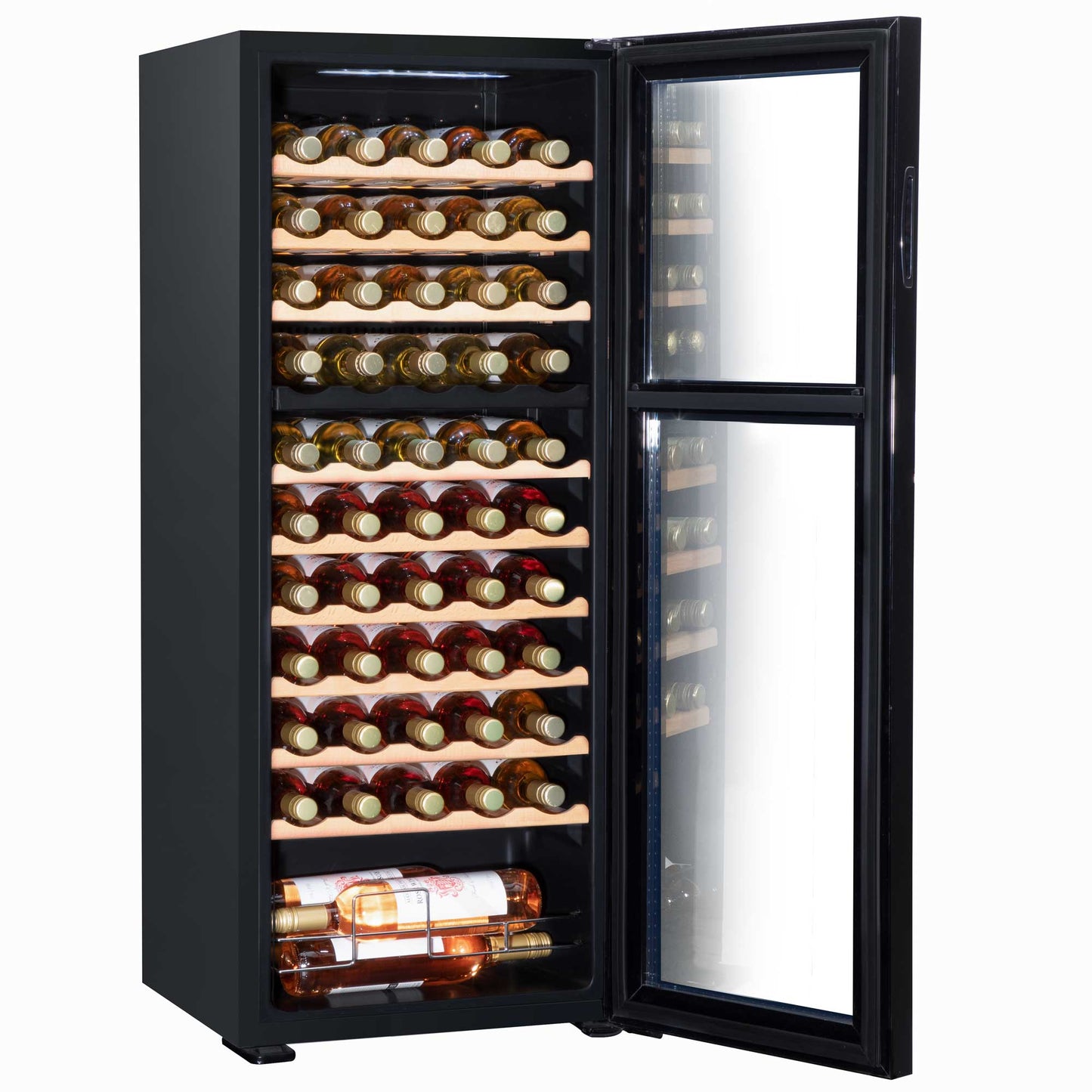Baridi 55 Bottle Dual Zone Wine Cooler, Fridge, Touch Screen Controls, Wooden Shelves, LED - Black - DH93
