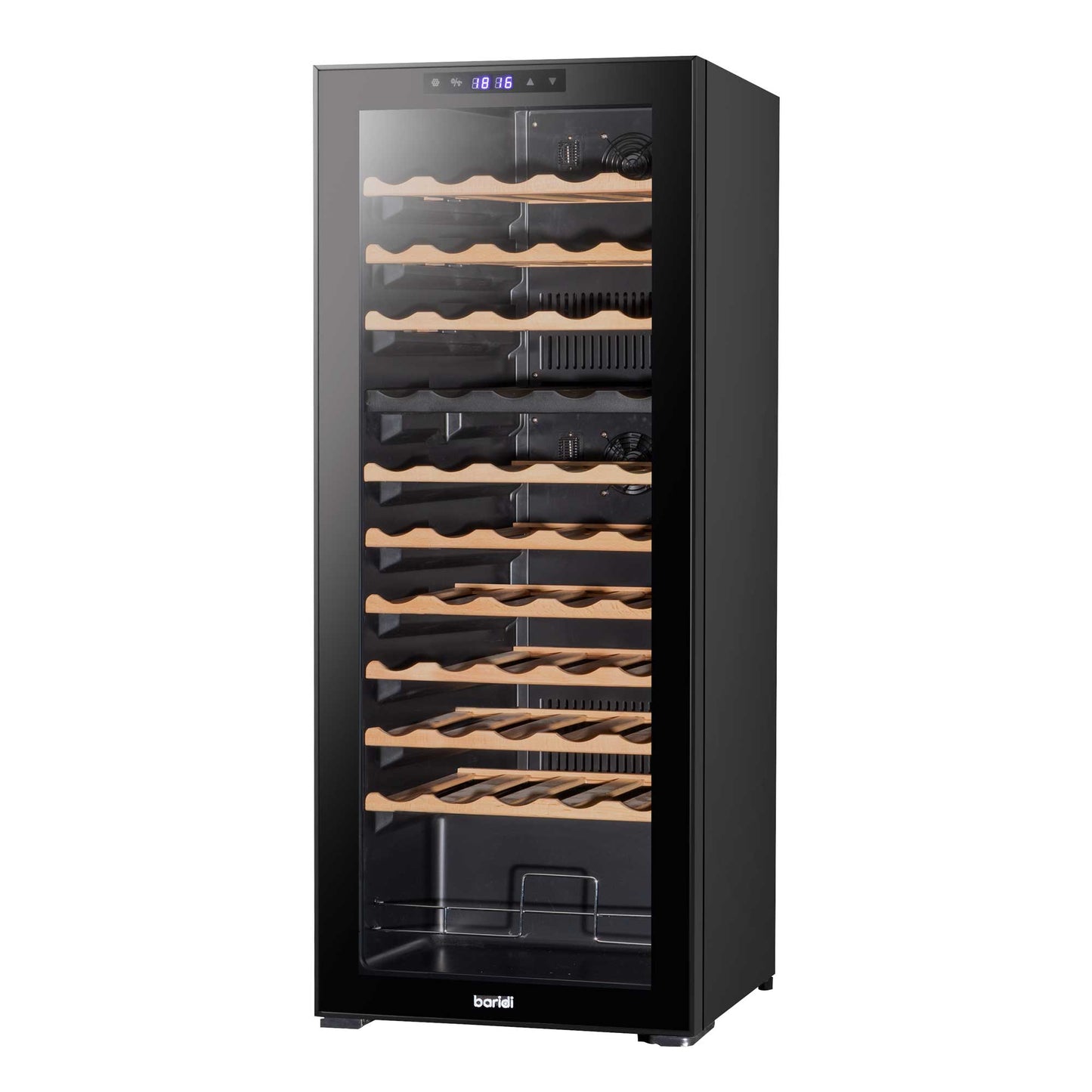 Baridi 55 Bottle Dual Zone Wine Cooler, Fridge, Touch Screen Controls, Wooden Shelves, LED - Black - DH93