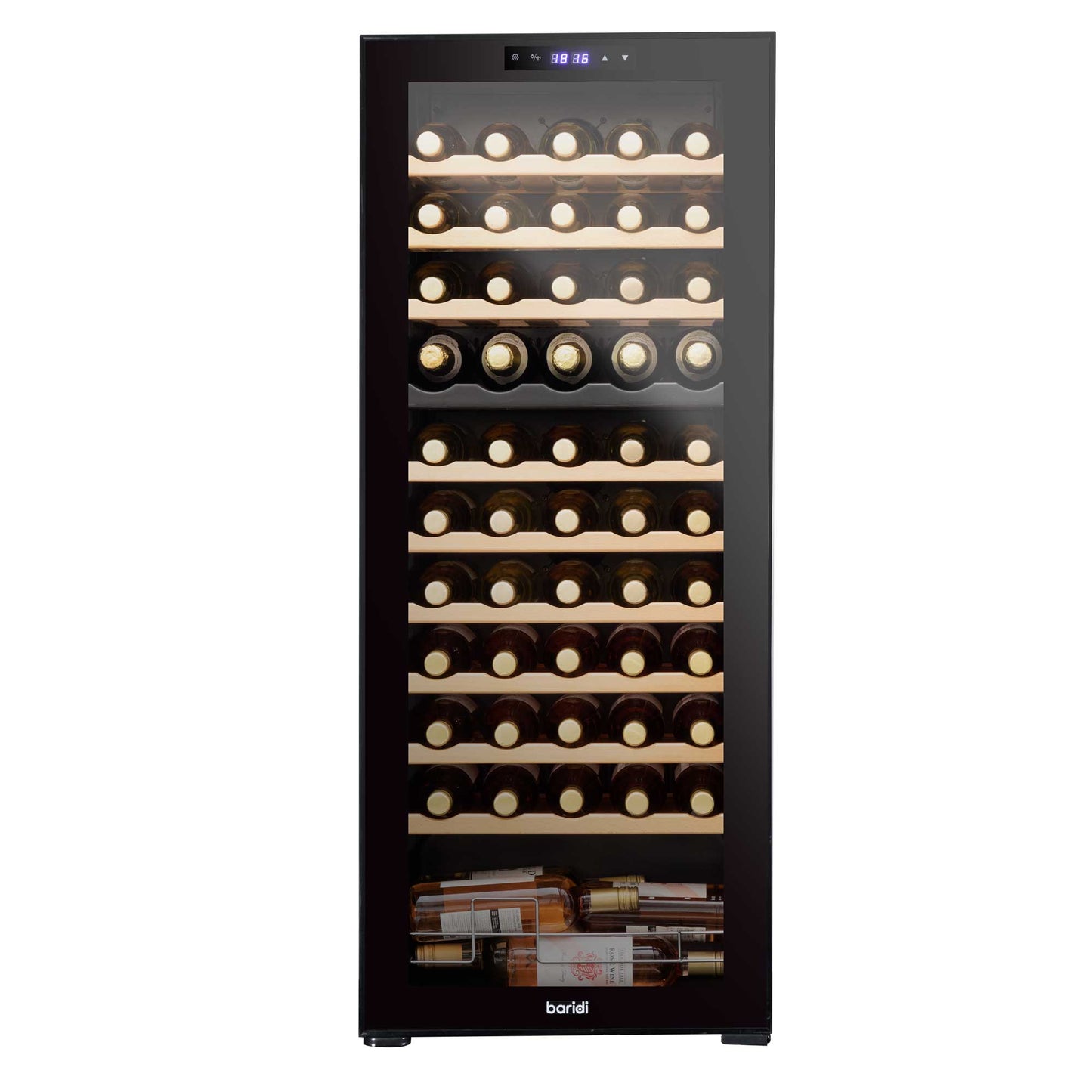Baridi 55 Bottle Dual Zone Wine Cooler, Fridge, Touch Screen Controls, Wooden Shelves, LED - Black - DH93