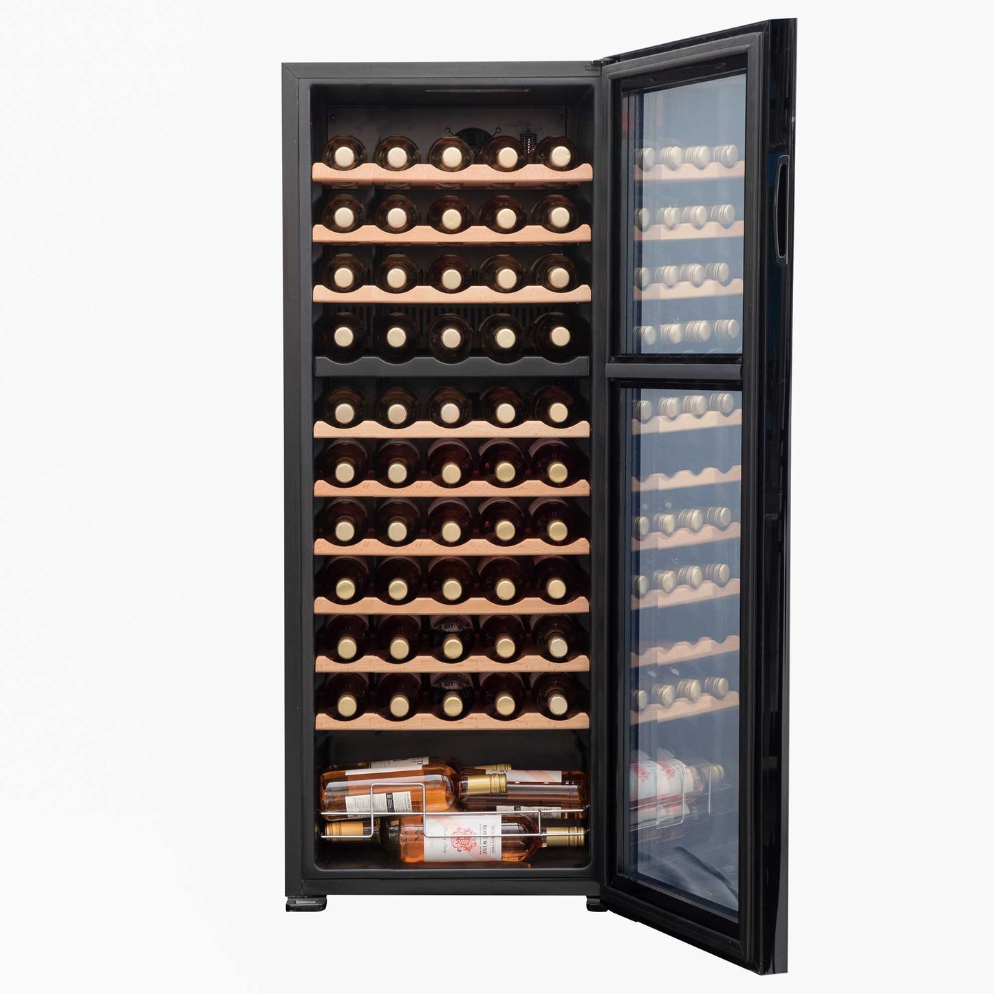 Baridi 55 Bottle Dual Zone Wine Cooler, Fridge, Touch Screen Controls, Wooden Shelves, LED - Black - DH93