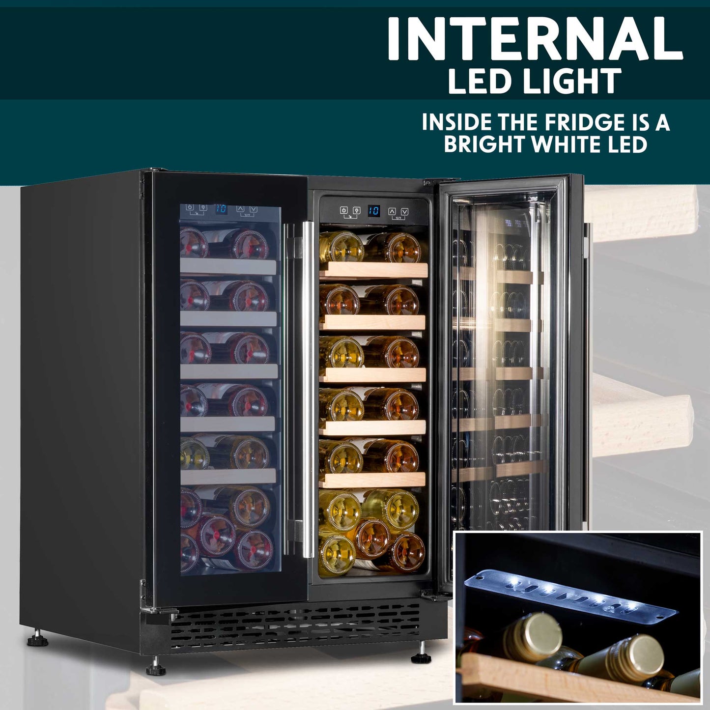 Baridi 60cm Dual Zone Commercial Grade Wine Cooler 40 Bottle Under Counter Freestanding/Built-In Fridge - DH96