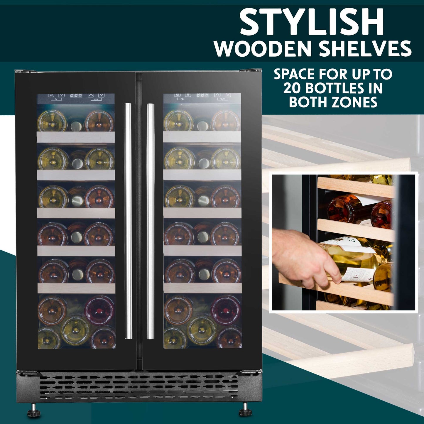 Baridi 60cm Dual Zone Commercial Grade Wine Cooler 40 Bottle Under Counter Freestanding/Built-In Fridge - DH96