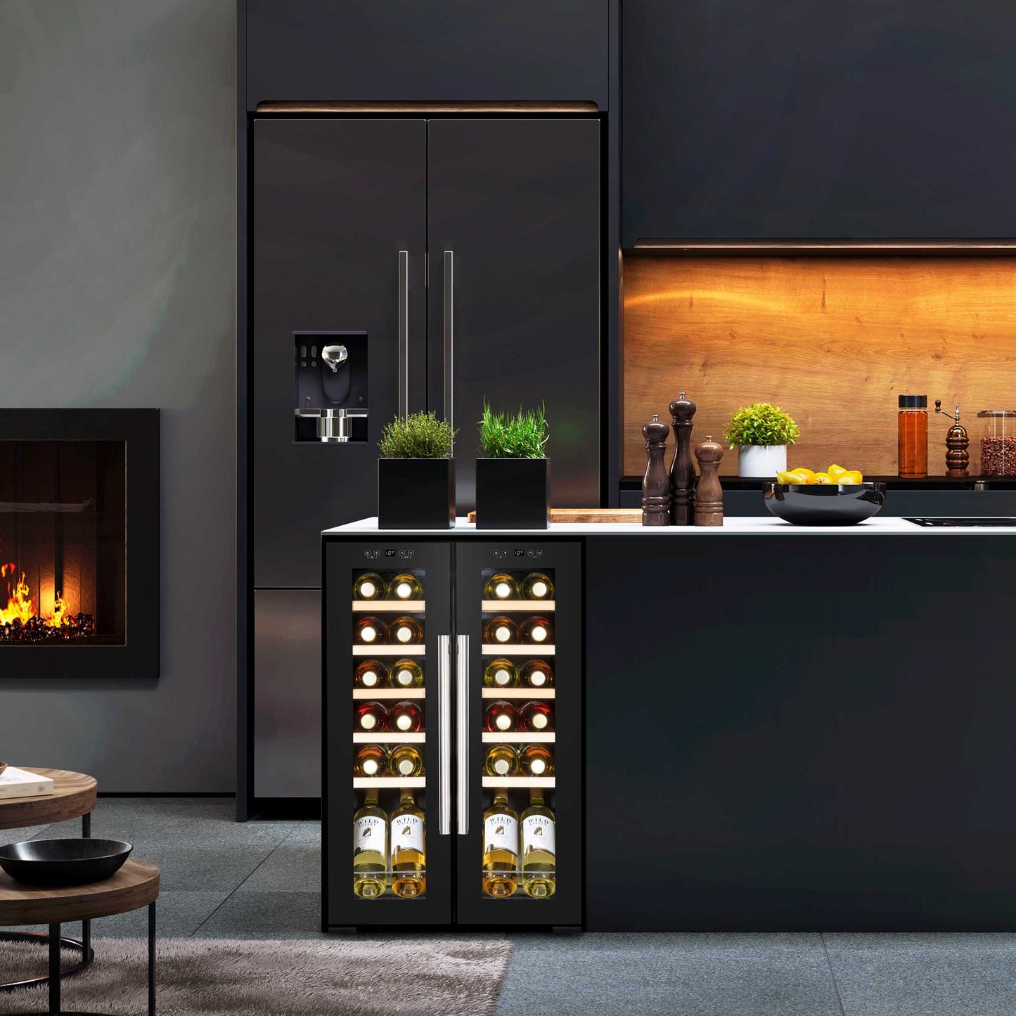 Baridi 24 Bottle Dual Zone Wine Cooler, Fridge, Touch Screen, LED Light Black and Mirror Glass Door - DH97
