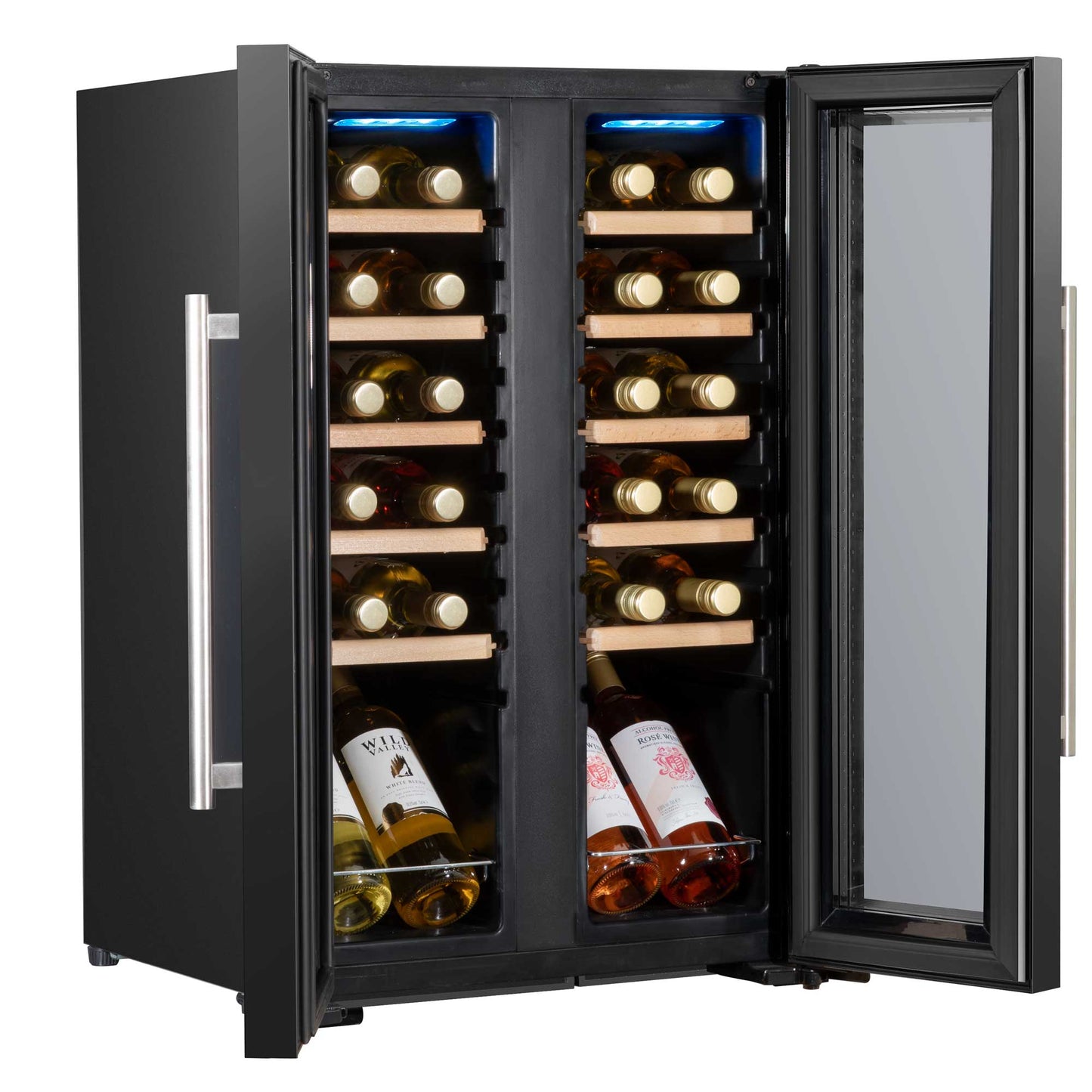 Baridi 24 Bottle Dual Zone Wine Cooler, Fridge, Touch Screen, LED Light Black and Mirror Glass Door - DH97