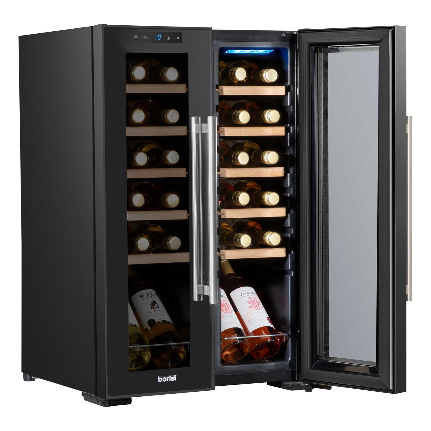 Baridi 24 Bottle Dual Zone Wine Cooler, Fridge, Touch Screen, LED Light Black and Mirror Glass Door - DH97