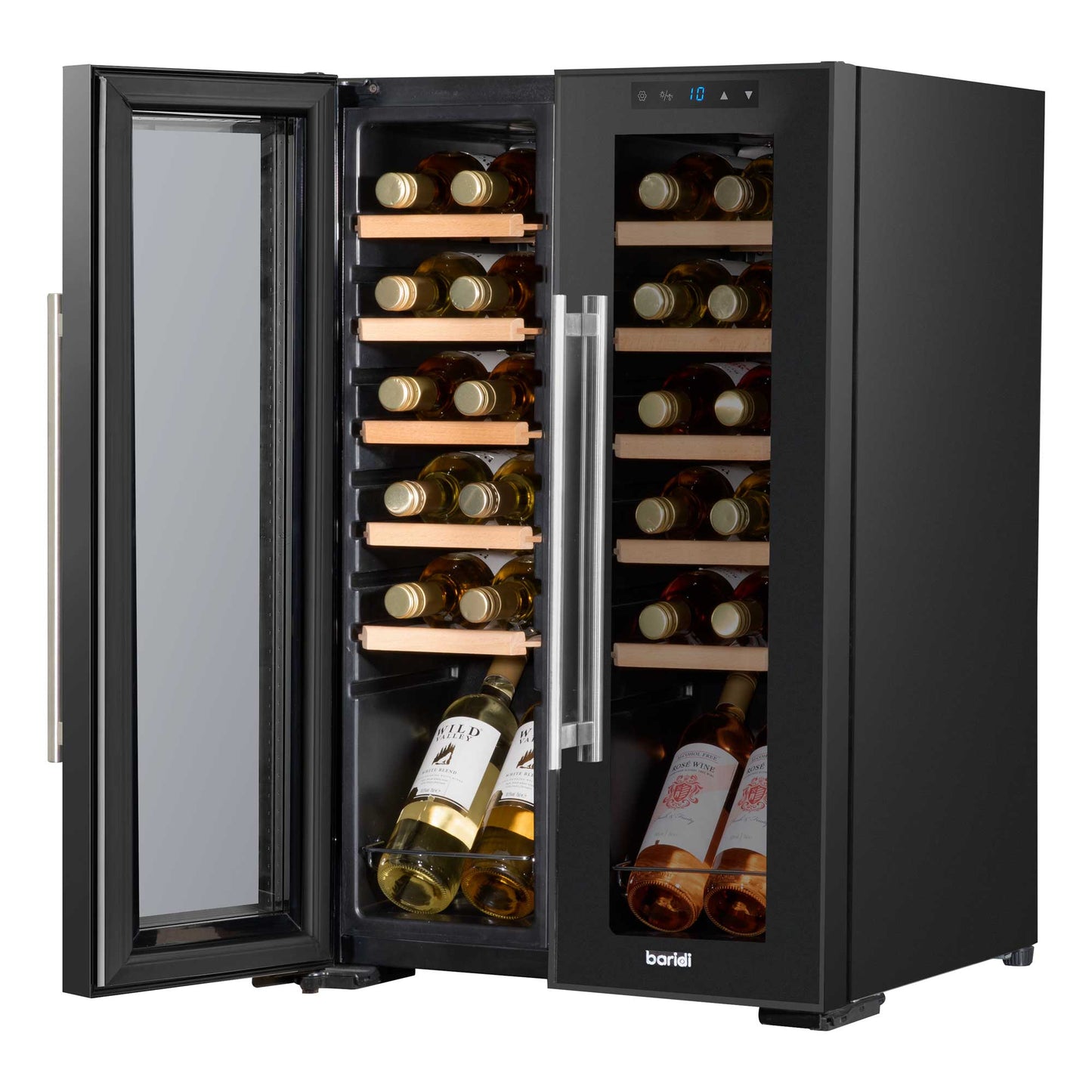 Baridi 24 Bottle Dual Zone Wine Cooler, Fridge, Touch Screen, LED Light Black and Mirror Glass Door - DH97