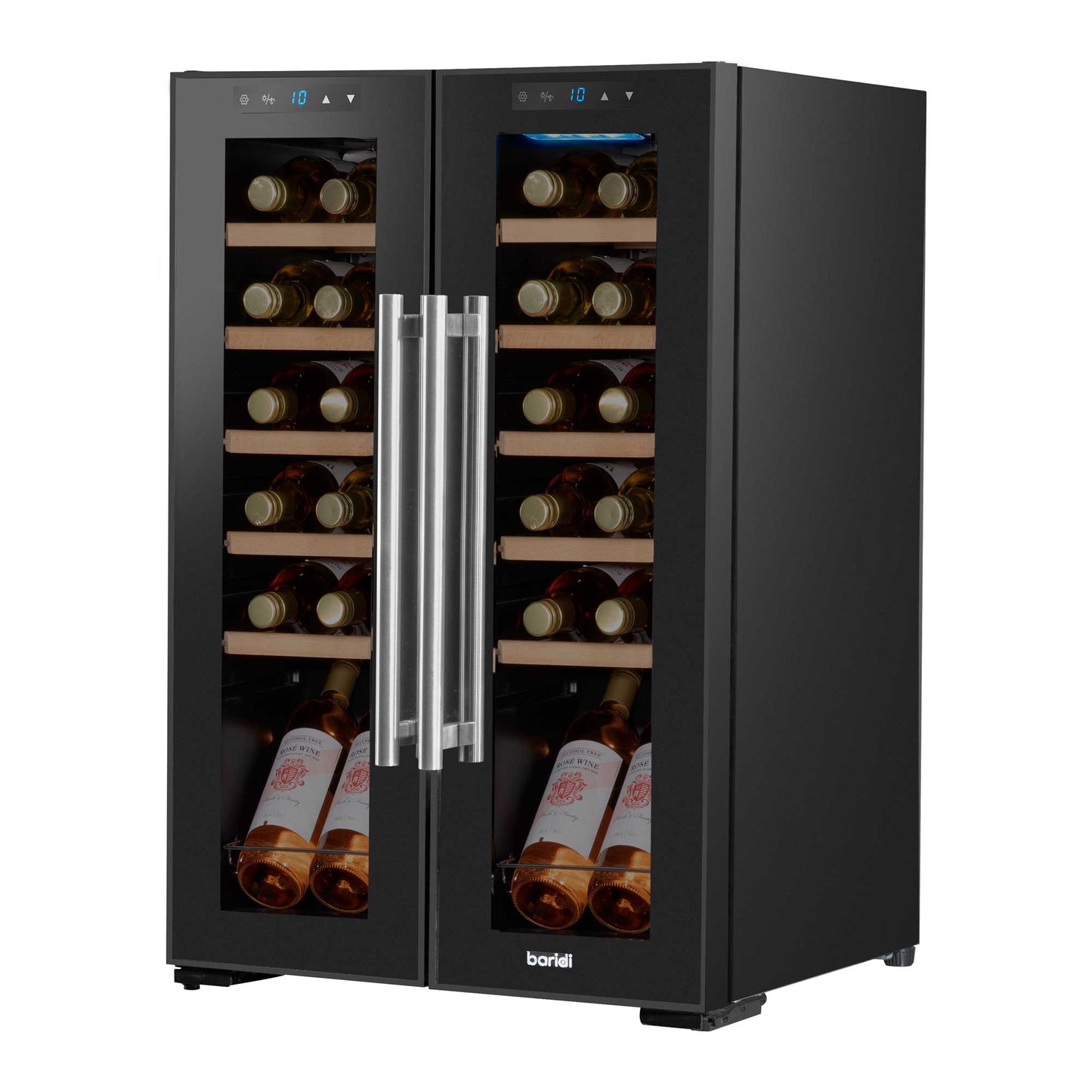 Baridi 24 Bottle Dual Zone Wine Cooler, Fridge, Touch Screen, LED Light Black and Mirror Glass Door - DH97